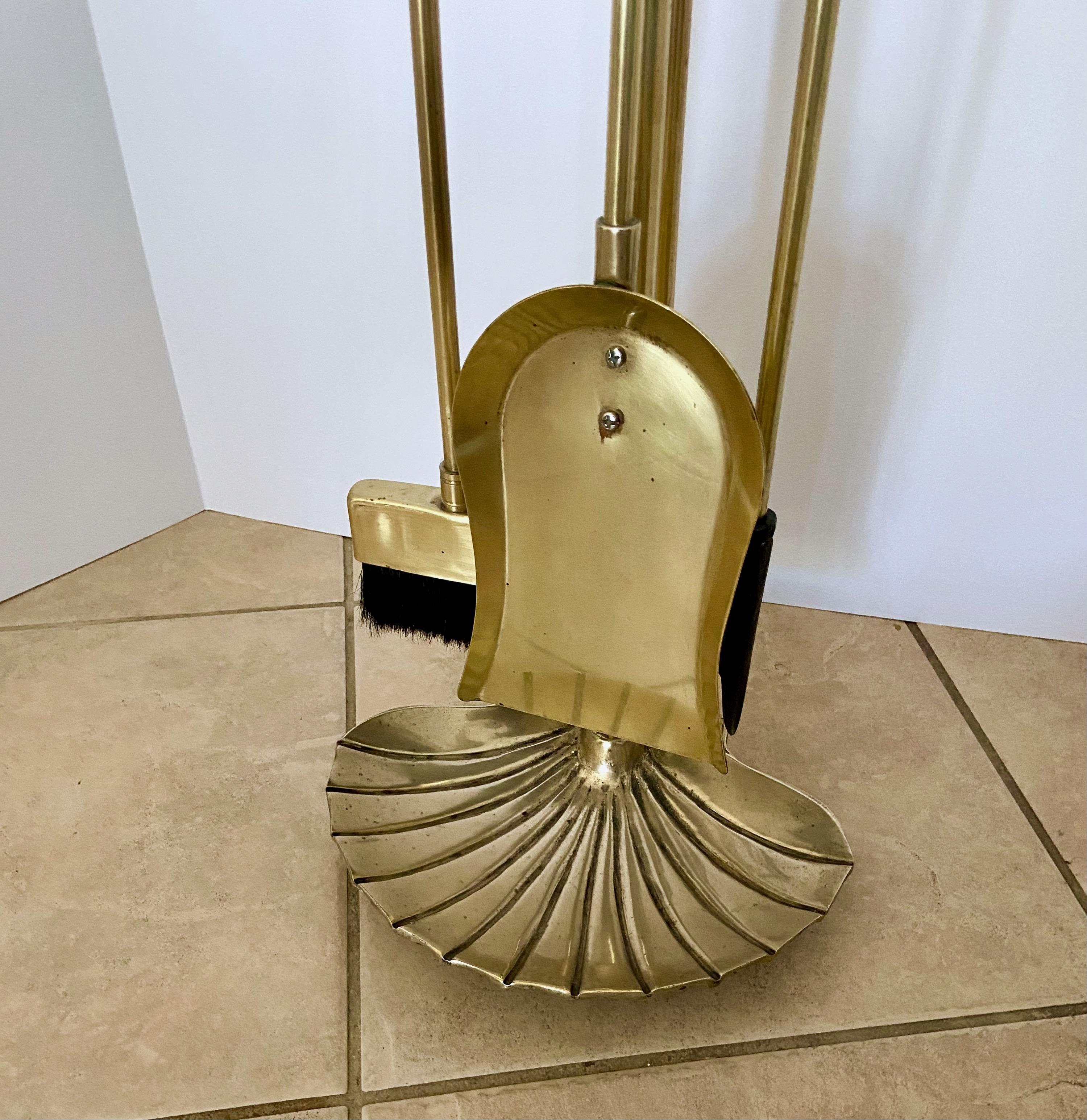 Set Shell Brass Clam Fireplace Tool Set 4