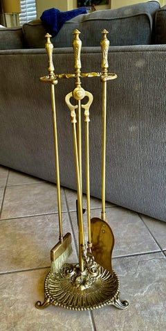 Set Shell Brass Clam Nautical Fireplace Tool Set