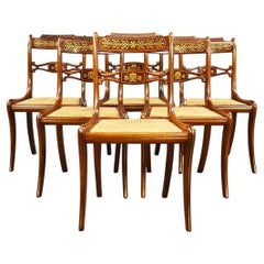 Set Six 19th Century Brass Inlaid Chairs