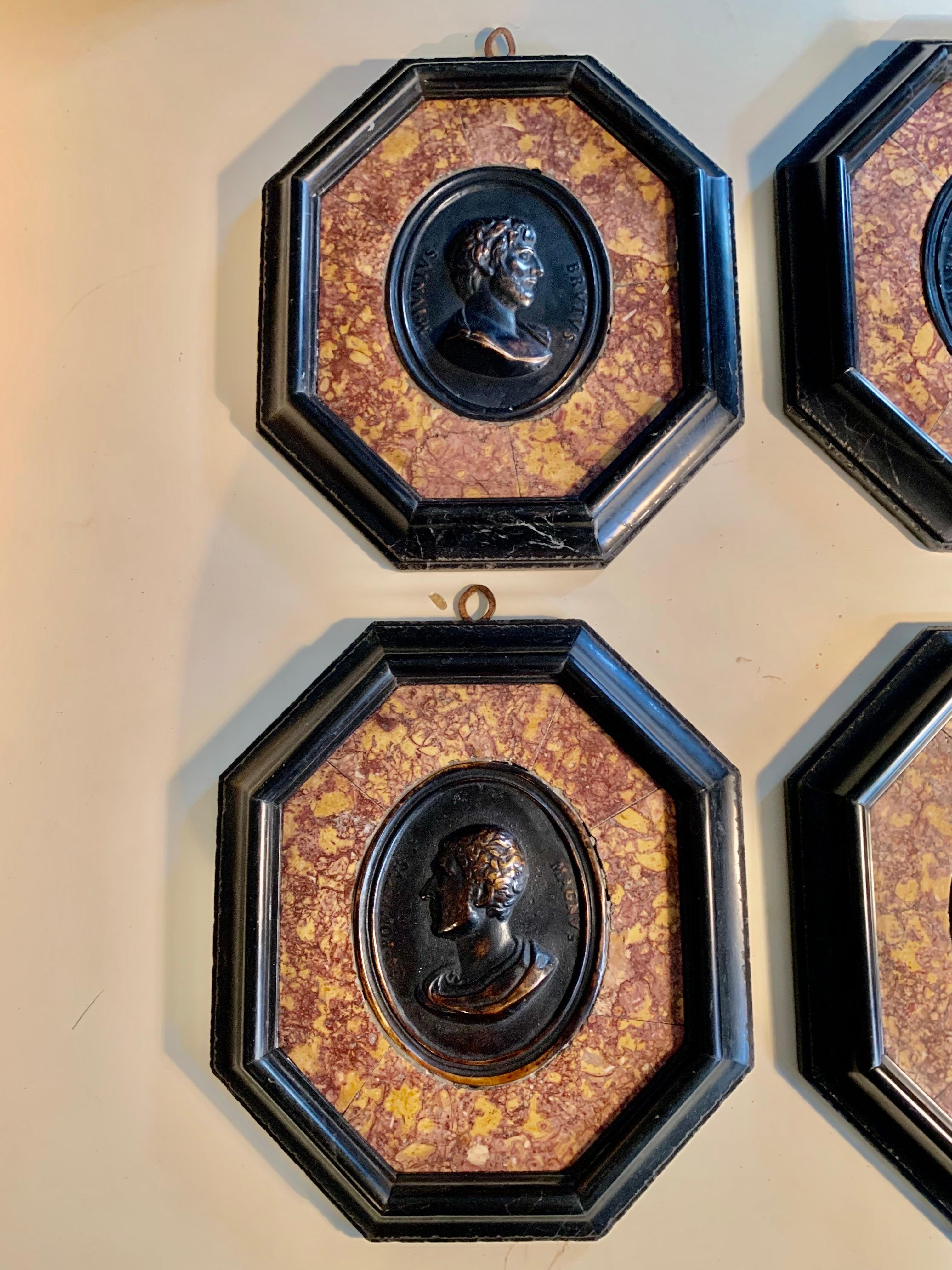 Set Six 19th Century Grand Tour Bronze Portraits Carved Marble Frame For Sale 8
