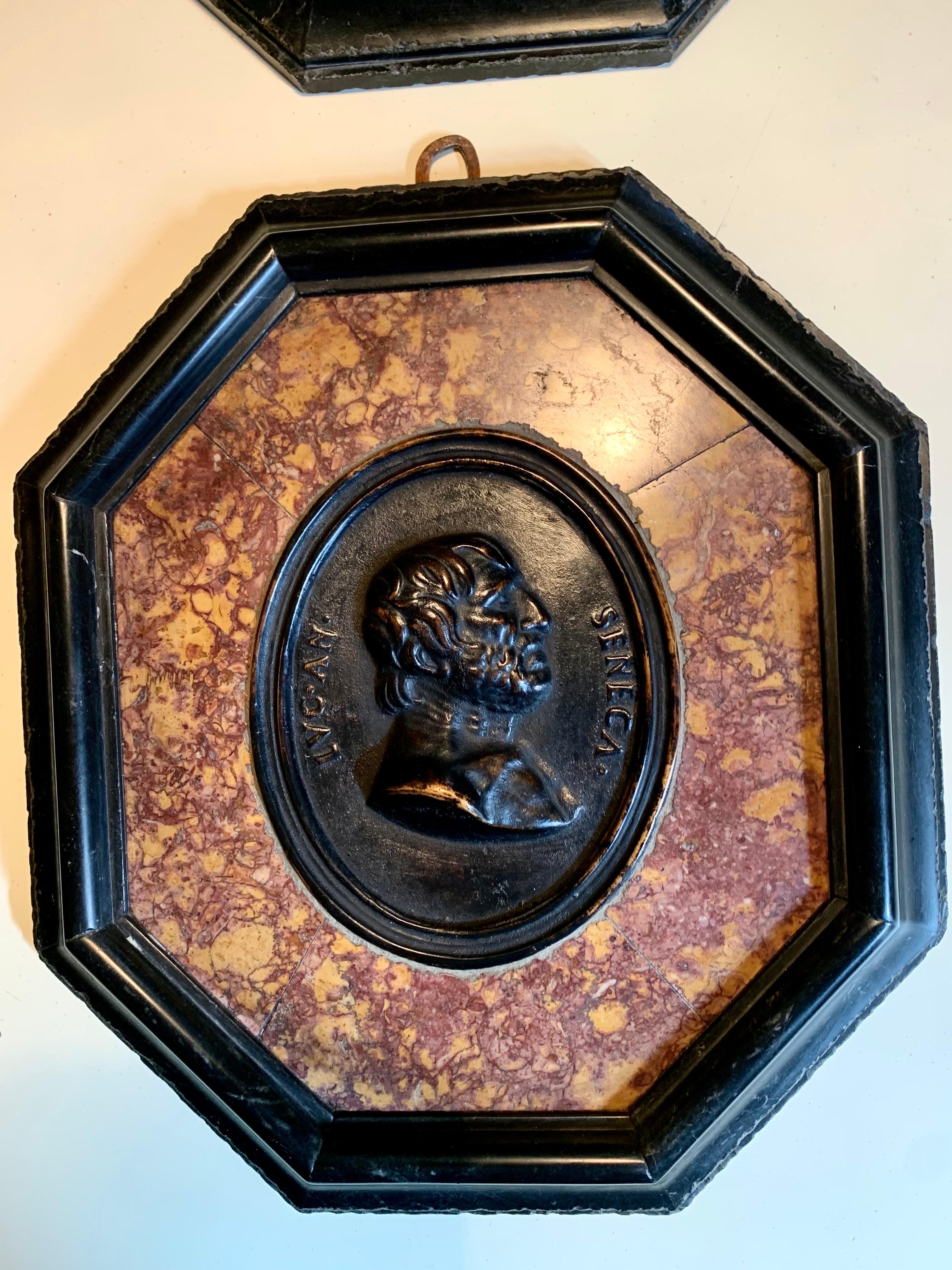 Set Six 19th Century Grand Tour Bronze Portraits Carved Marble Frame For Sale 11