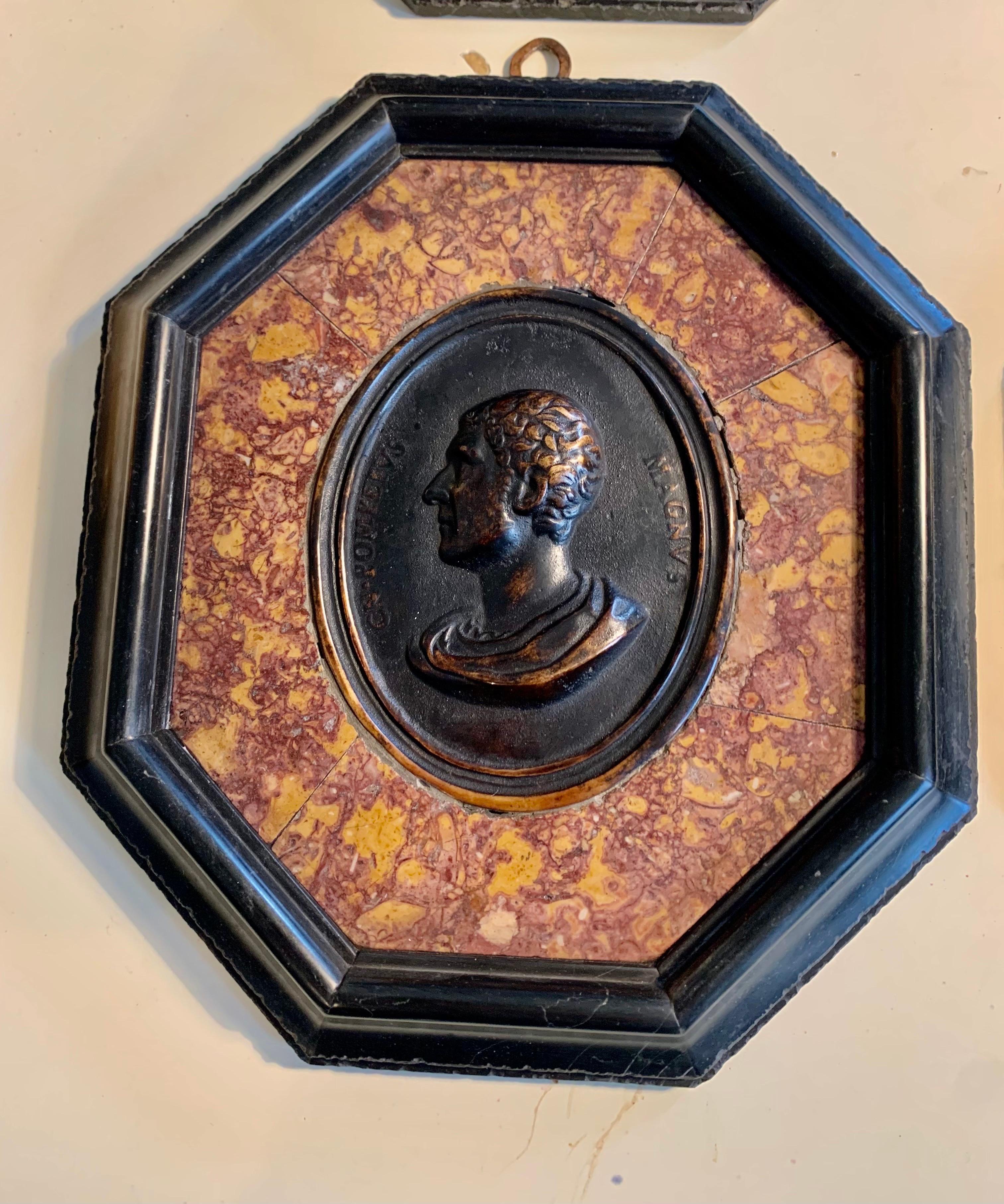 Set Six 19th Century Grand Tour Bronze Portraits Carved Marble Frame For Sale 12