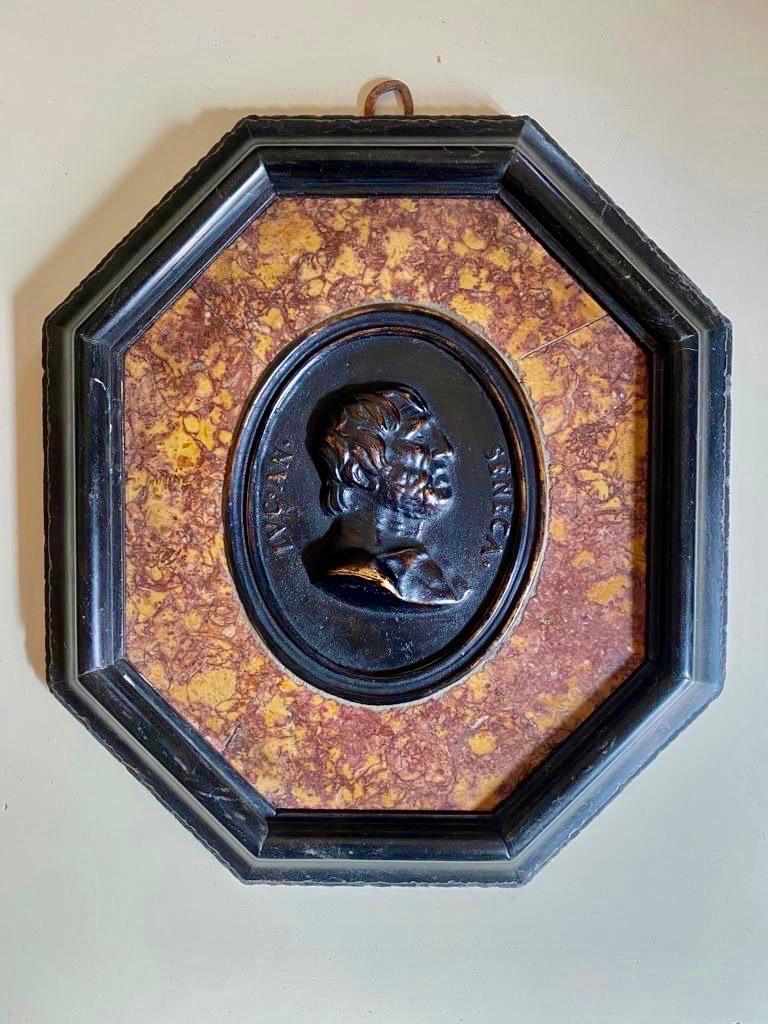 Set Six 19th Century Grand Tour Bronze Portraits Carved Marble Frame For Sale 1