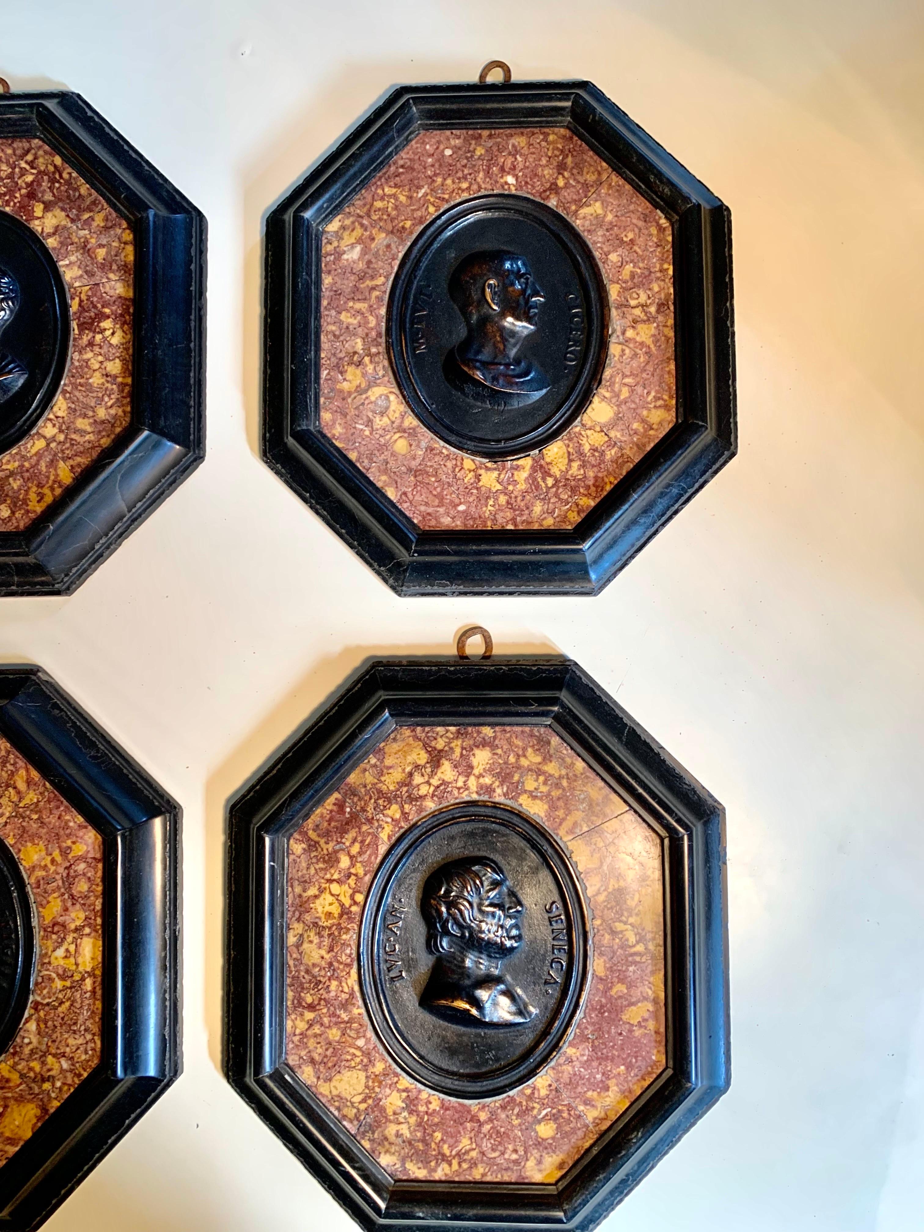 Set Six 19th Century Grand Tour Bronze Portraits Carved Marble Frame For Sale 4