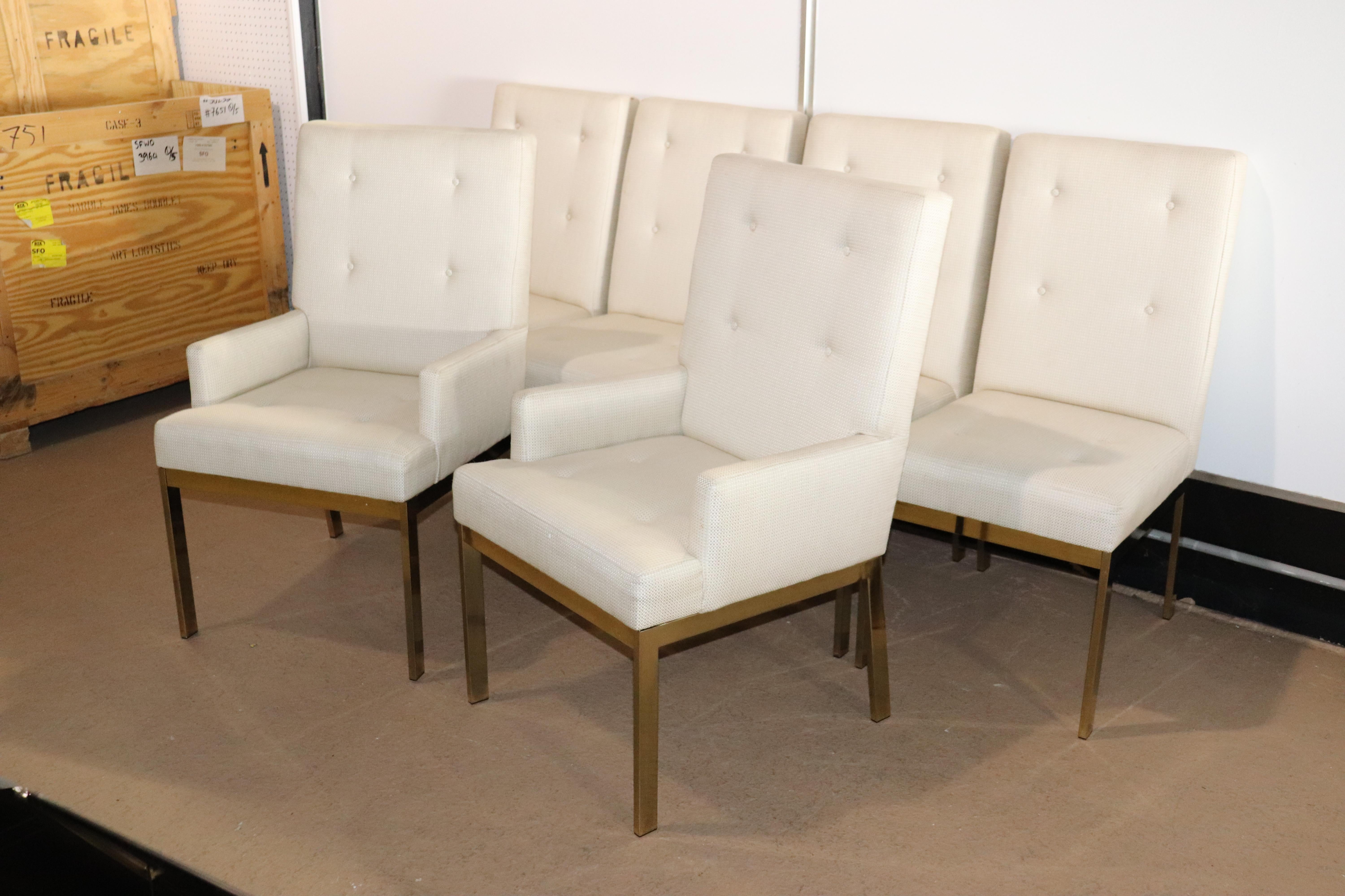 American Set of Six 6 Brass Plated Milo Baughman Style Mid-Century Modern Dining Chairs