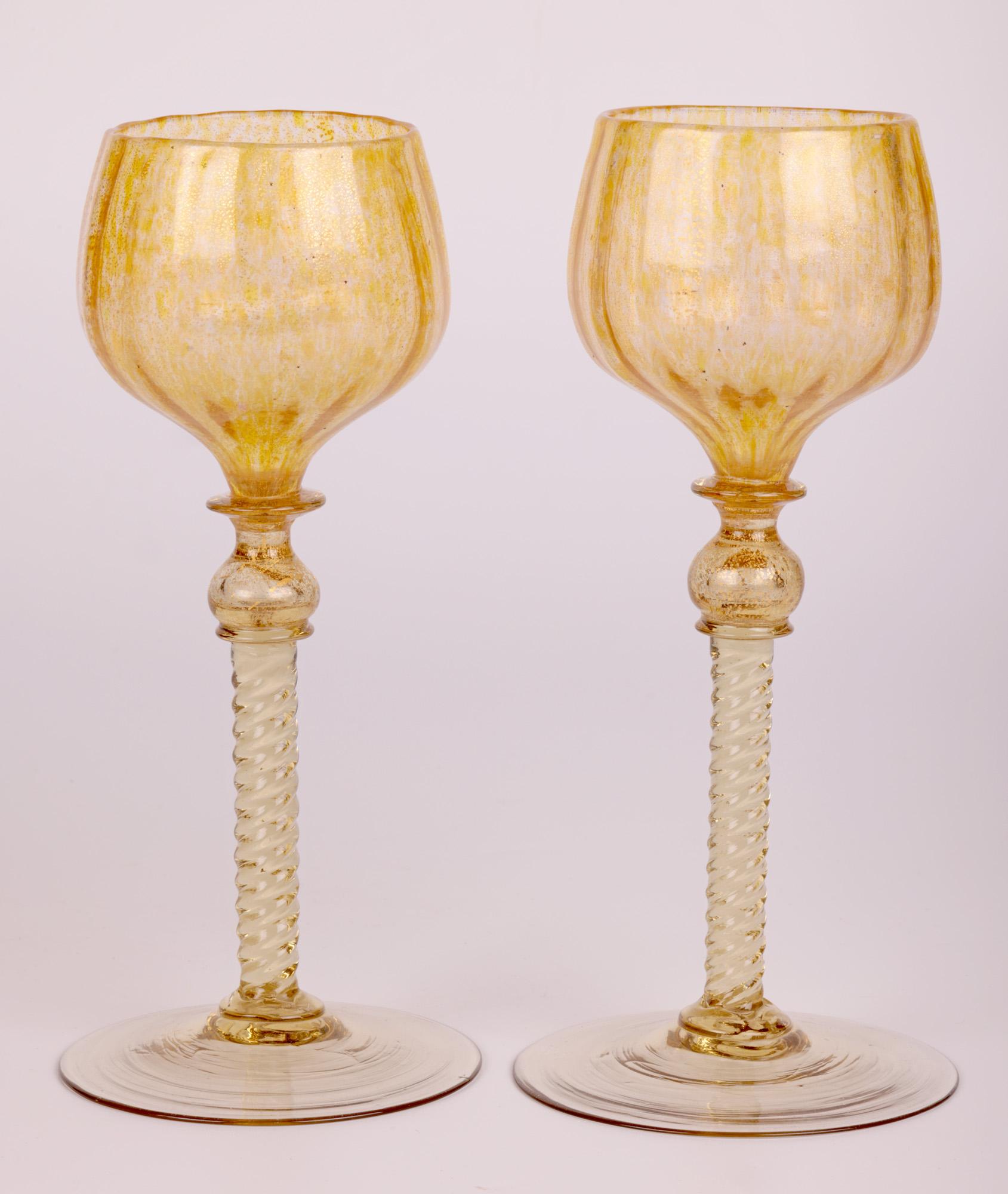 Set Six Antique Italian Venetian Salviati Lacework Wine Glasses, circa 1890 For Sale 7