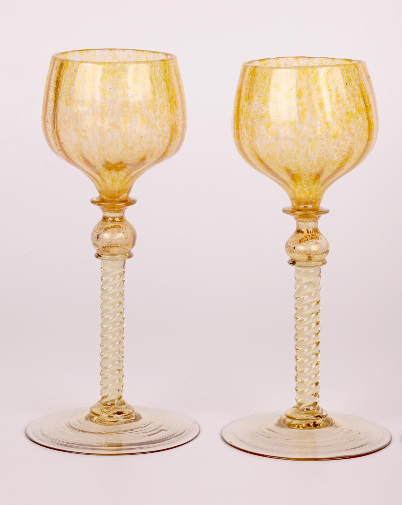 Set Six Antique Italian Venetian Salviati Lacework Wine Glasses, circa 1890 For Sale 1