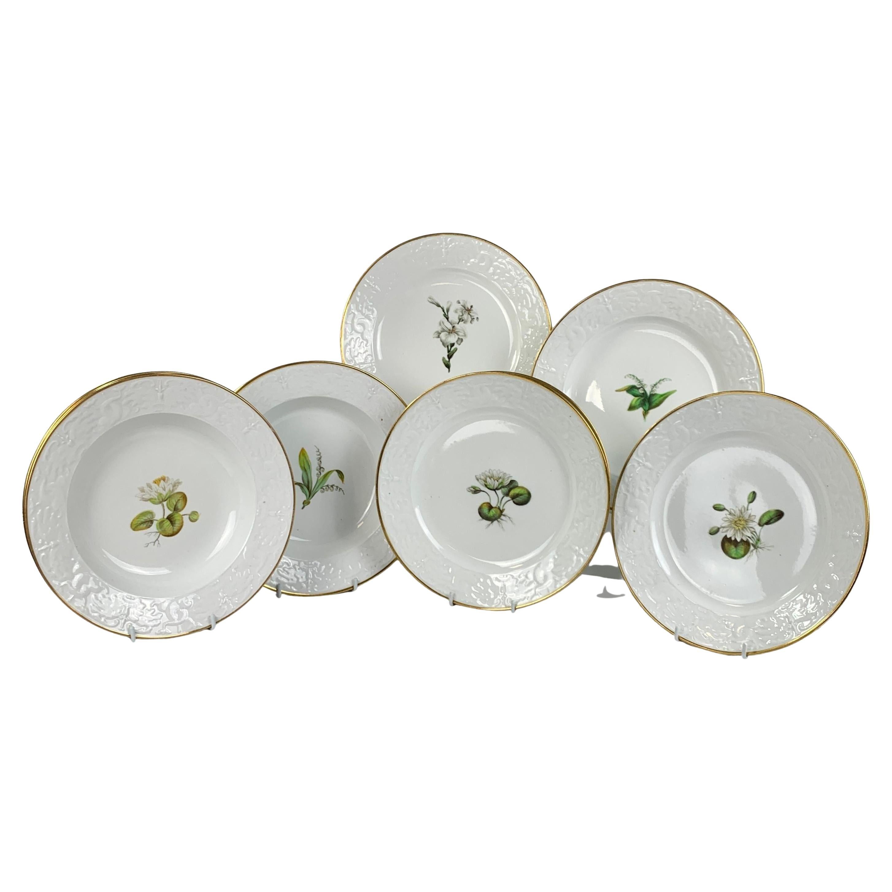 Set Six Antique Porcelain Dinner Plates and Six Soup Dishes England circa 1820