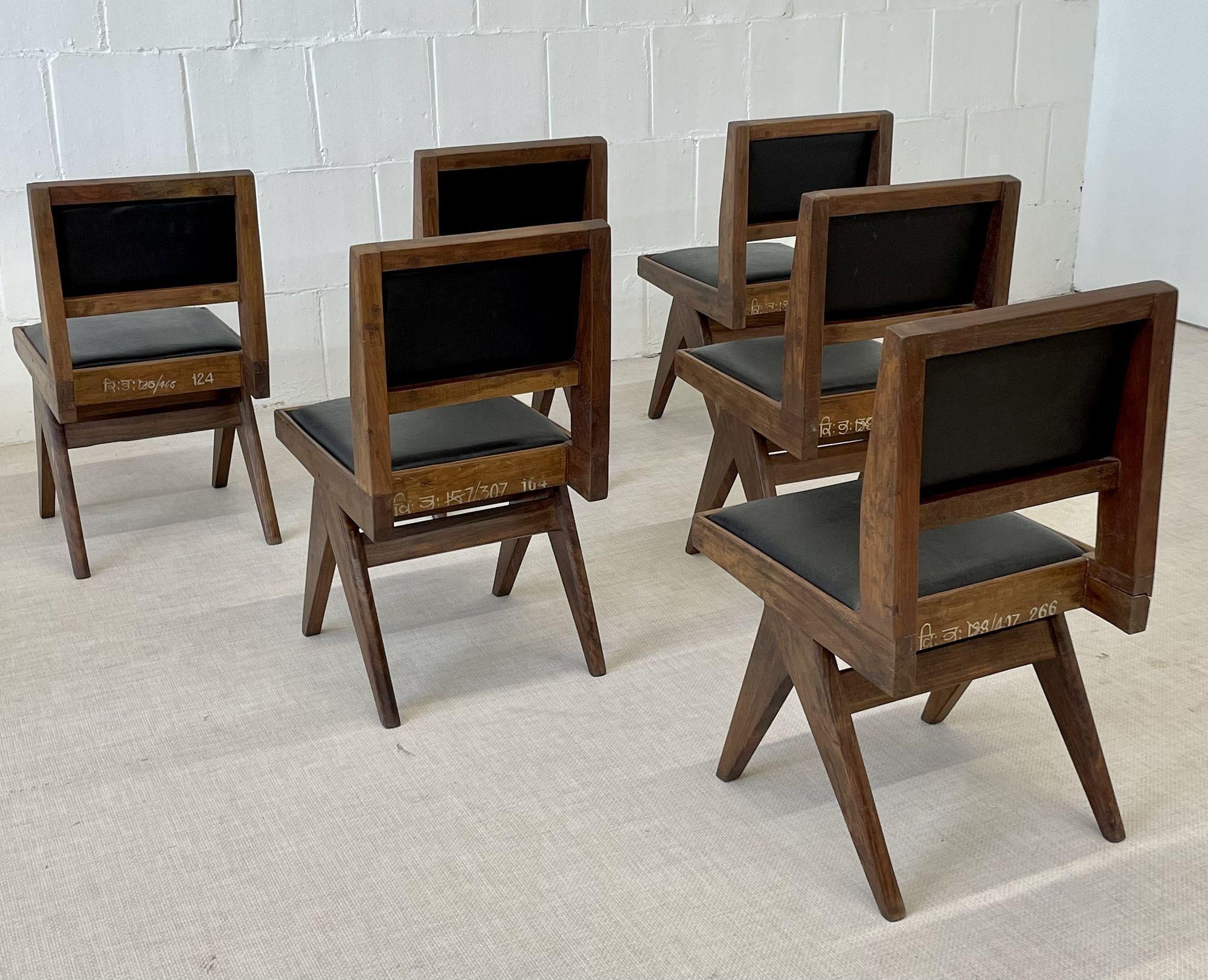 Pierre Jeanneret, French Mid-Century Modern, Six Dining Chairs, Teak, Chandigarh For Sale 9