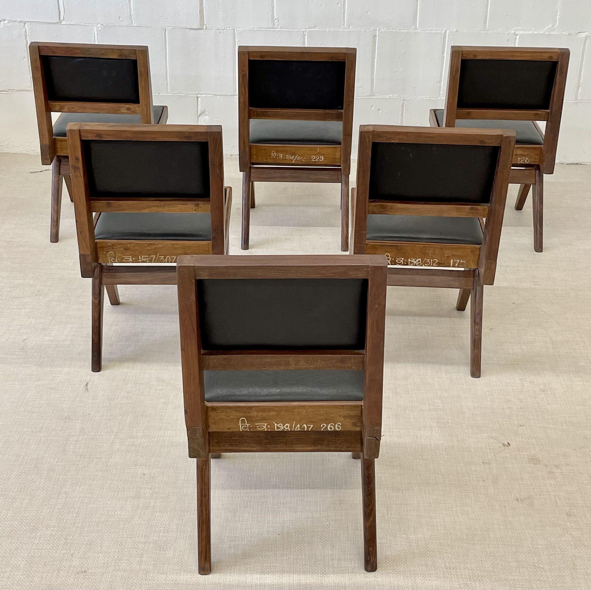 Pierre Jeanneret, French Mid-Century Modern, Six Dining Chairs, Teak, Chandigarh For Sale 10