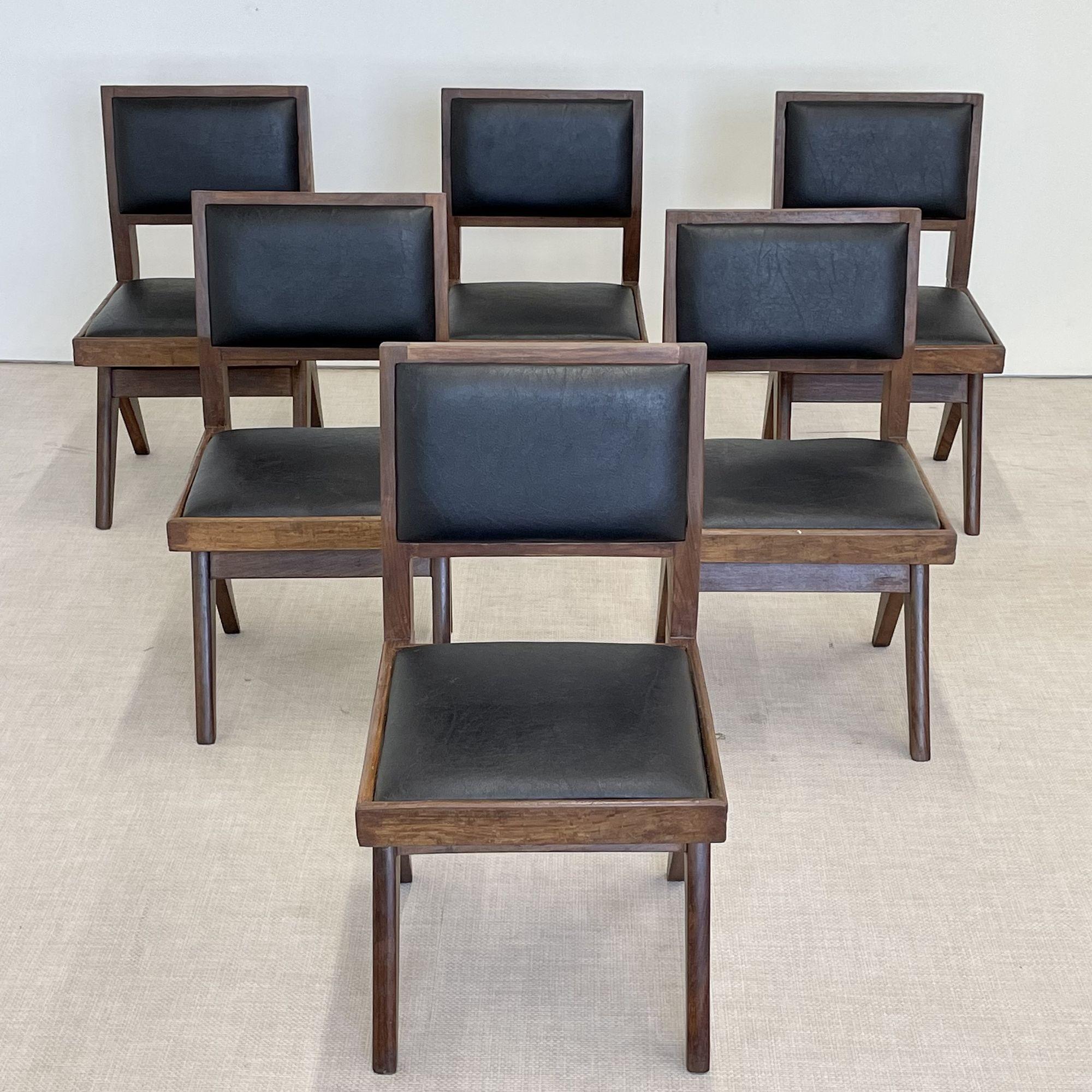 Indian Pierre Jeanneret, French Mid-Century Modern, Six Dining Chairs, Teak, Chandigarh For Sale