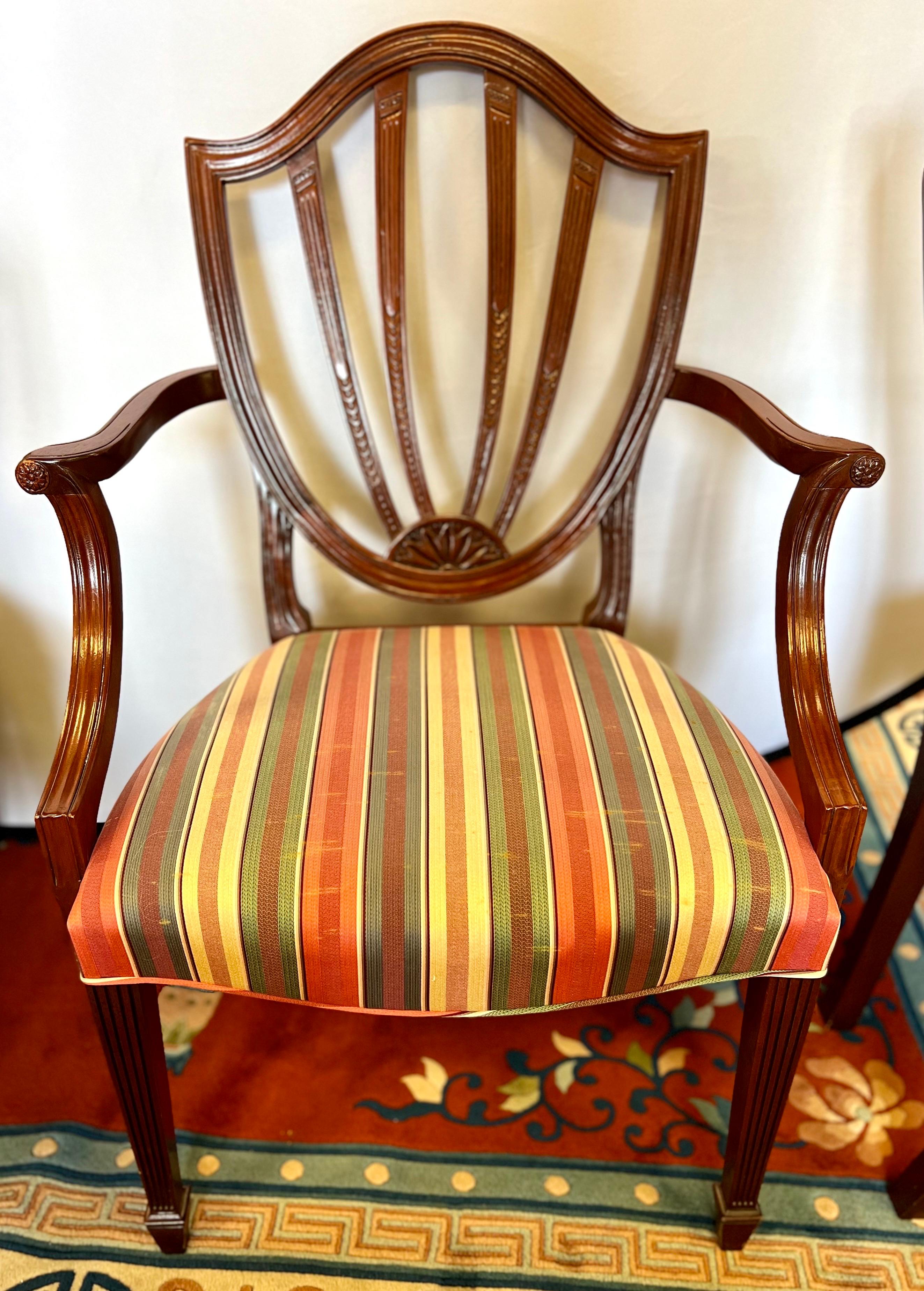 Brass Set Six Baker Furniture Historic Charleston Mahogany Shield Back Dining Chairs