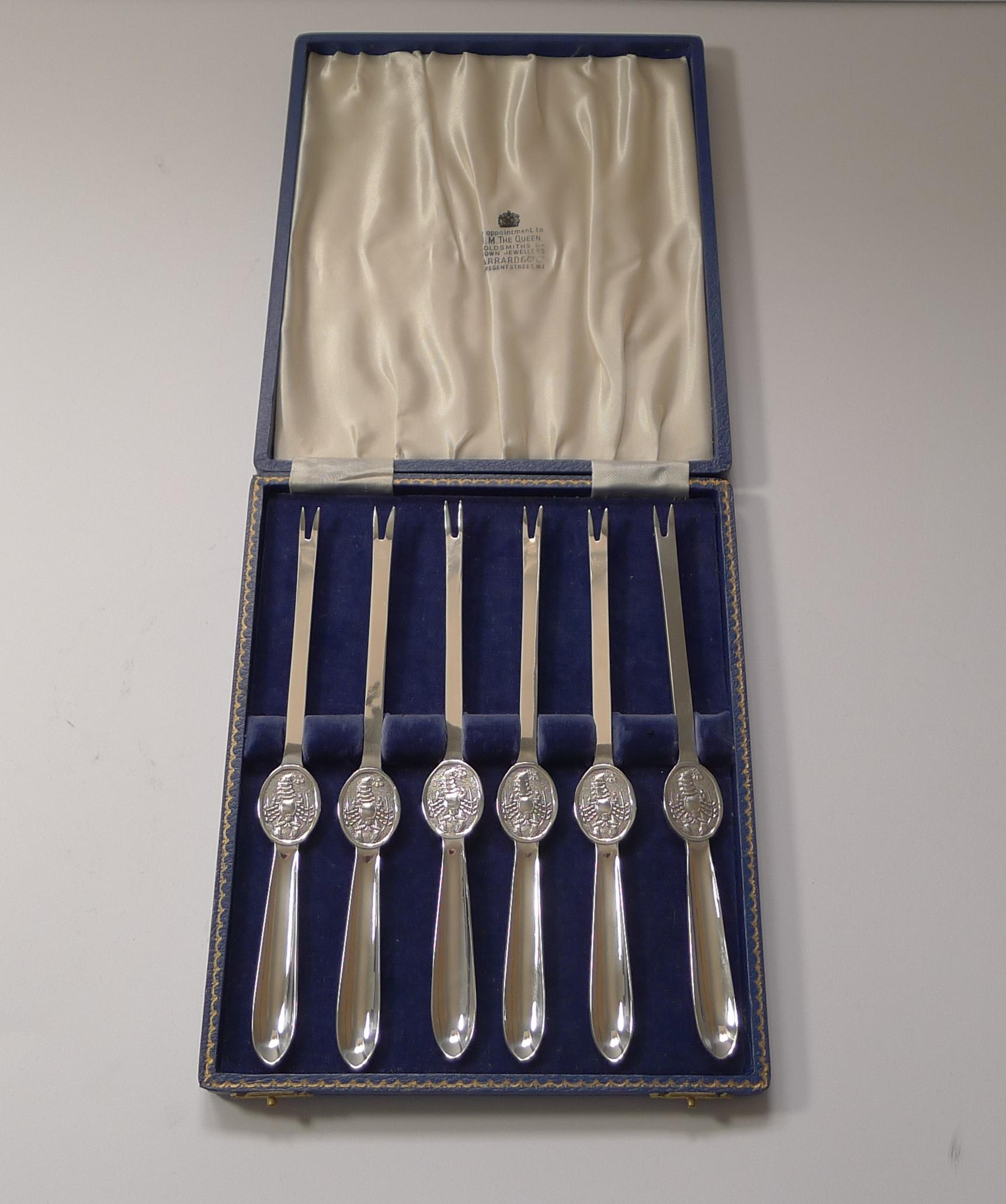 Set Six Cased Silver Plated Lobster / Seafood Picks, Garrard, London 3