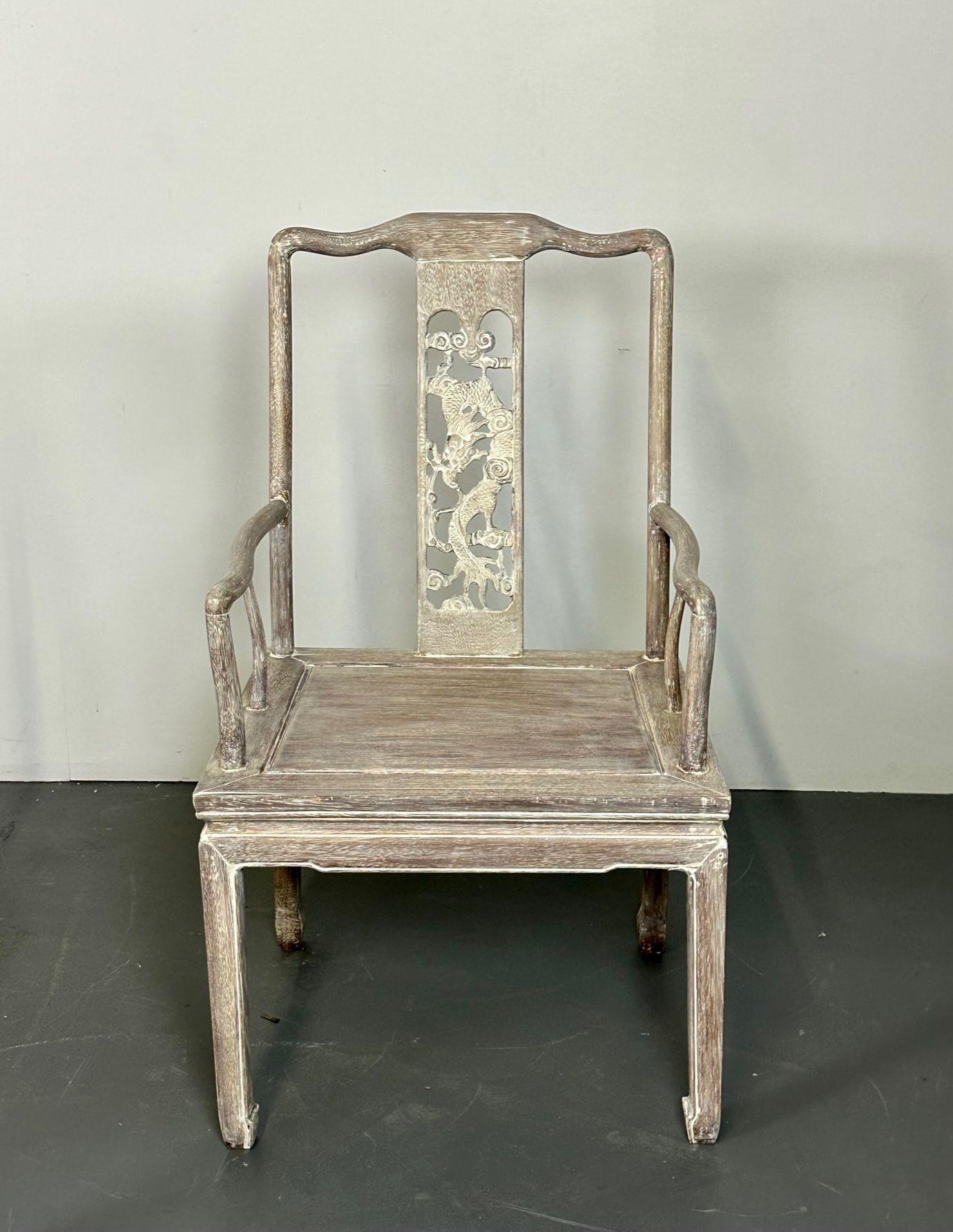 Set Six Chinese Chippendale Whitewashed Dining Chairs, Carved Dragons, Rosewood For Sale 5