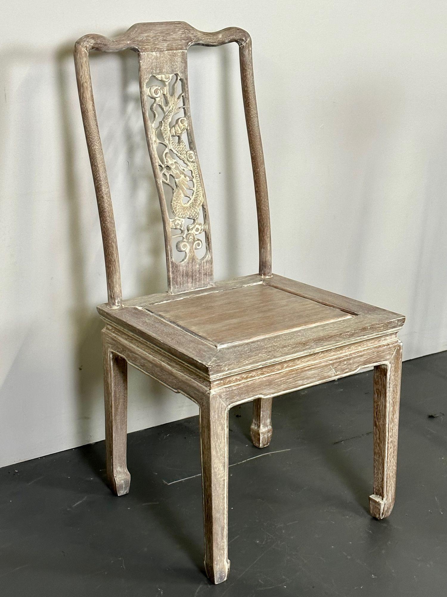 Set Six Chinese Chippendale Whitewashed Dining Chairs, Carved Dragons, Rosewood For Sale 6