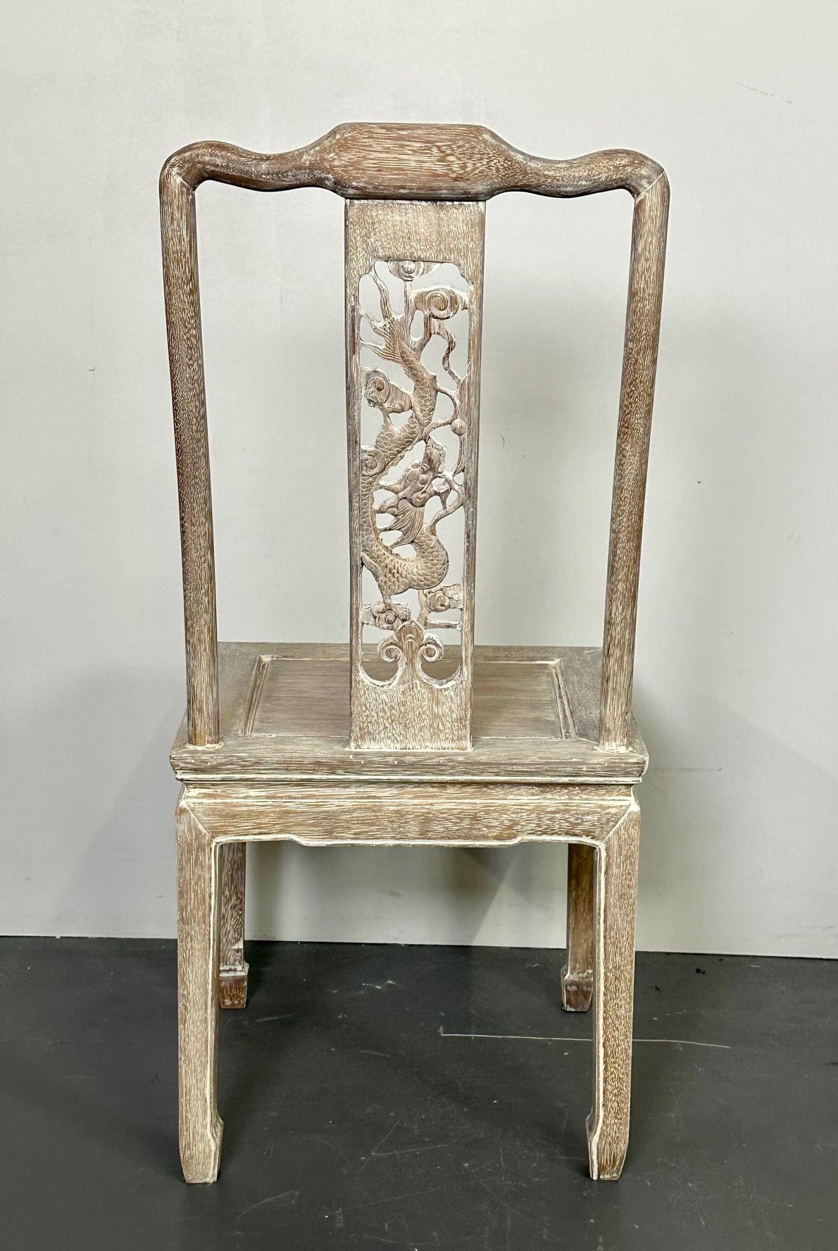 Set Six Chinese Chippendale Whitewashed Dining Chairs, Carved Dragons, Rosewood For Sale 8
