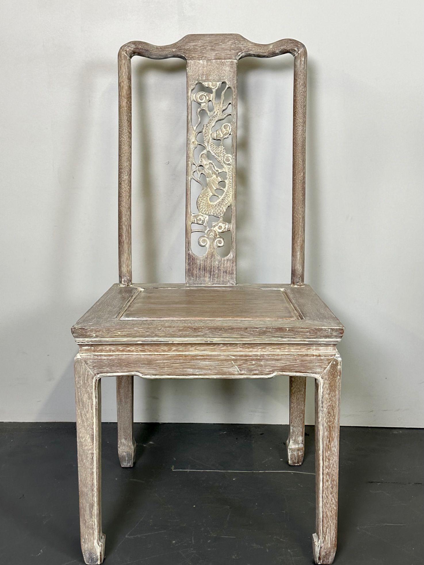 Set Six Chinese Chippendale Whitewashed Dining Chairs, Carved Dragons, Rosewood For Sale 12