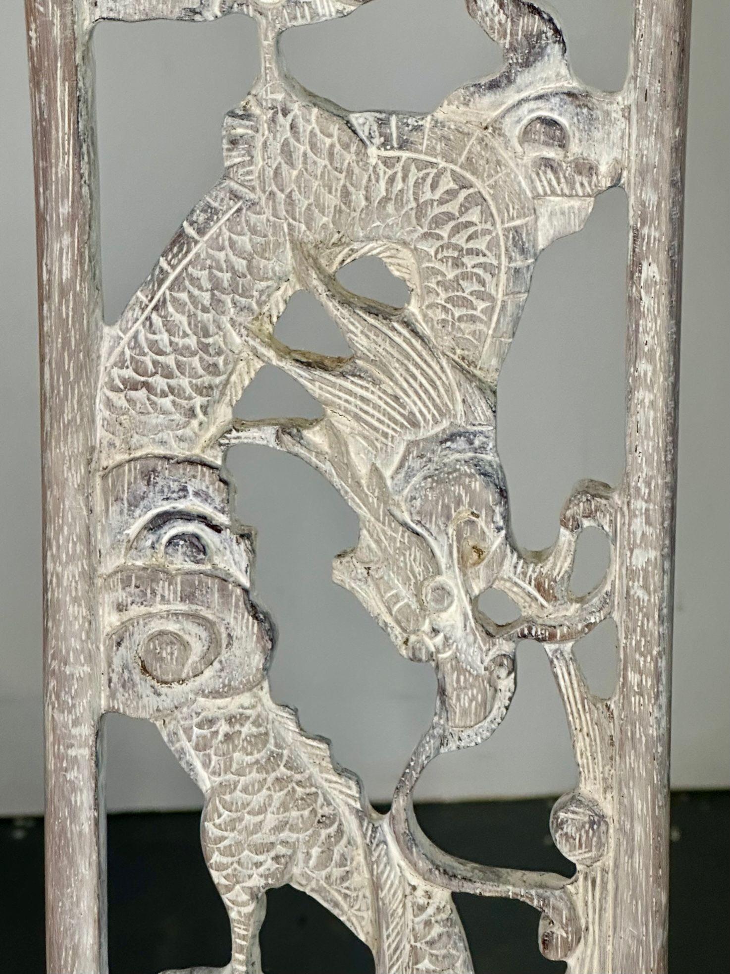 Set Six Chinese Chippendale Whitewashed Dining Chairs, Carved Dragons, Rosewood For Sale 13