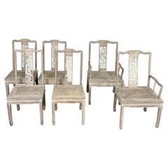 Juego de seis sillas de comedor chinas Chippendale encaladas, dragones tallados, palisandro