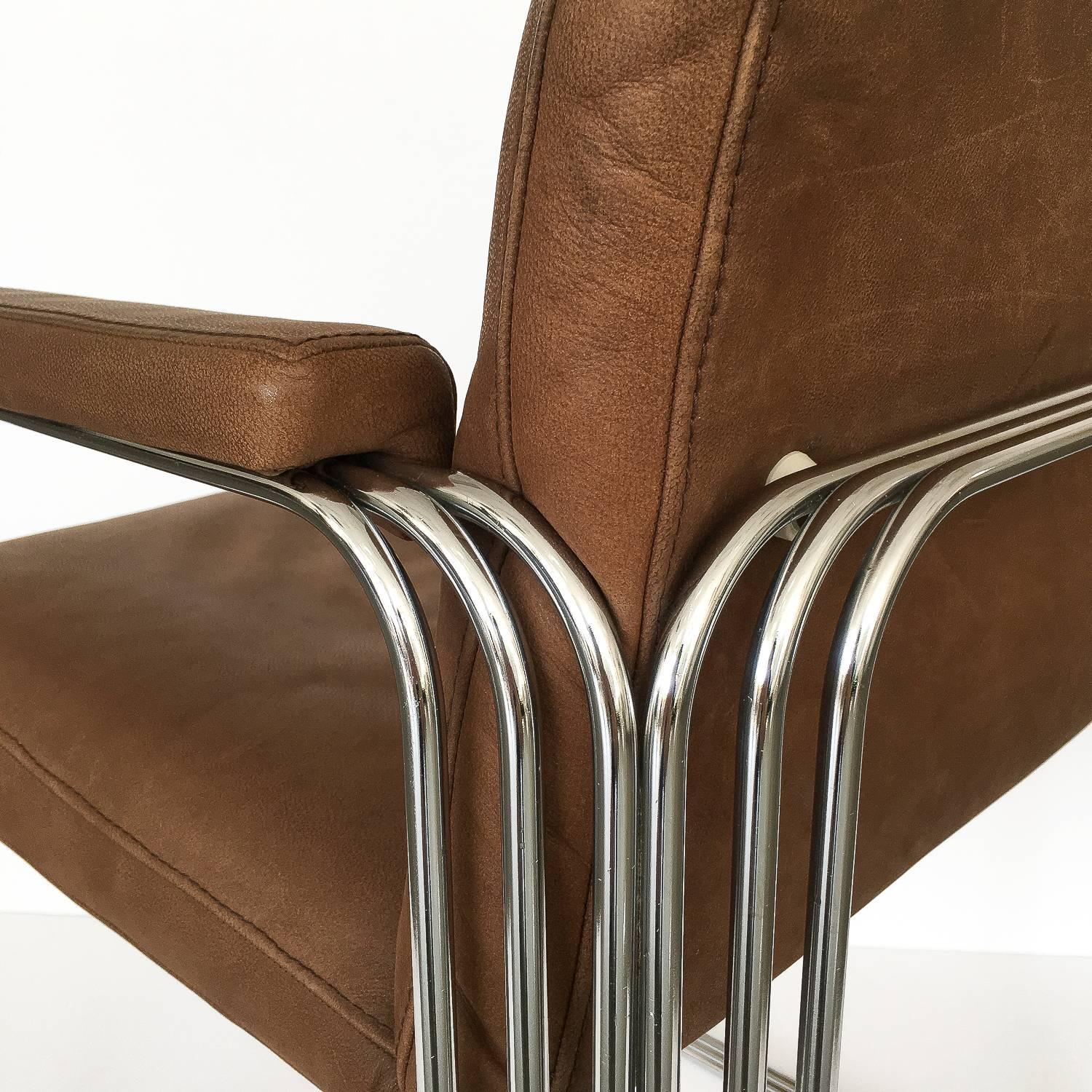 Set Six Chrome and Leather Dining Chairs Attributed to Pace 4