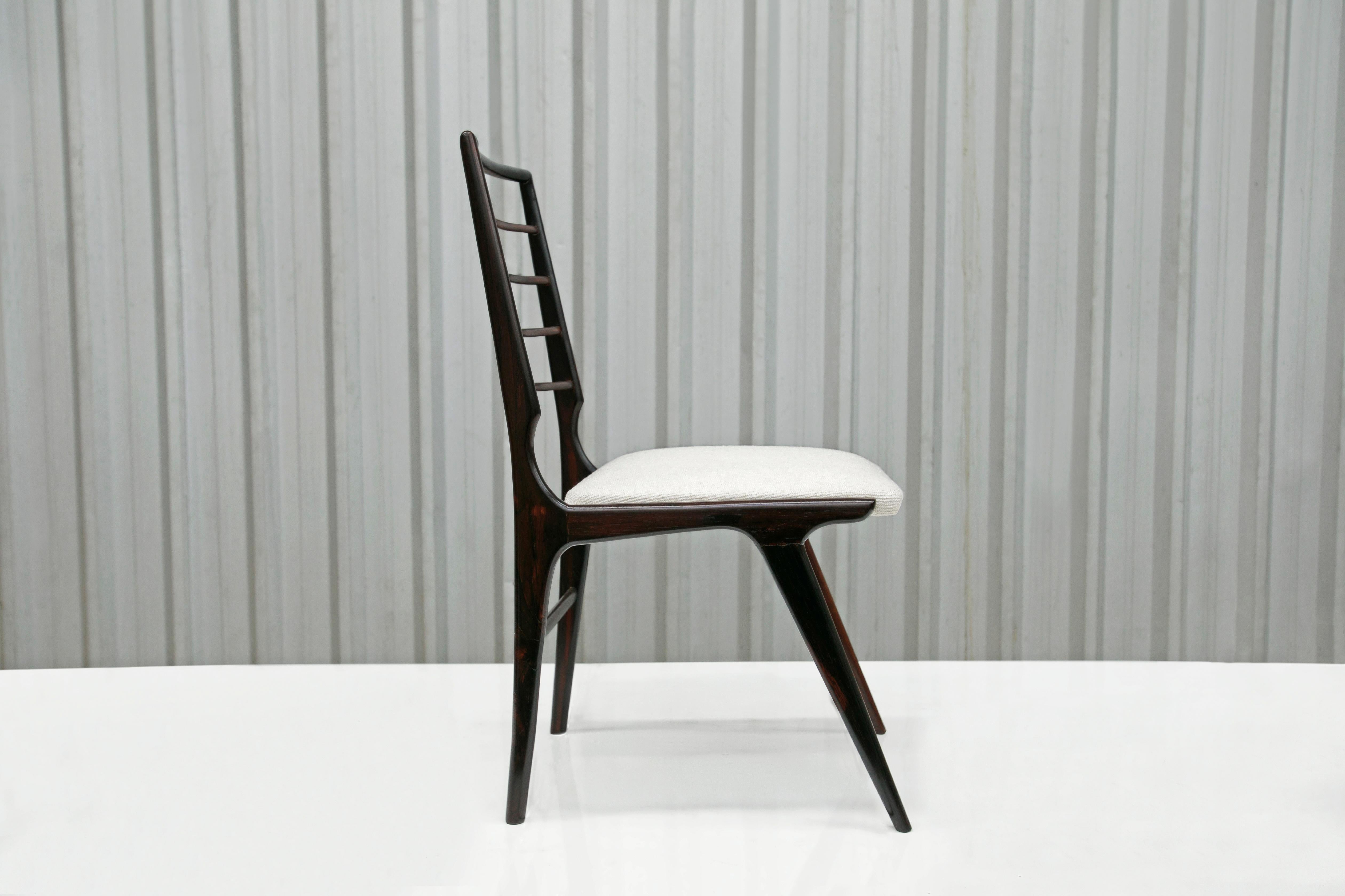 20th Century Set Six Dining Chairs in Hardwood & Fabric, Giuseppe Scapinelli, Brazil, 1950s For Sale