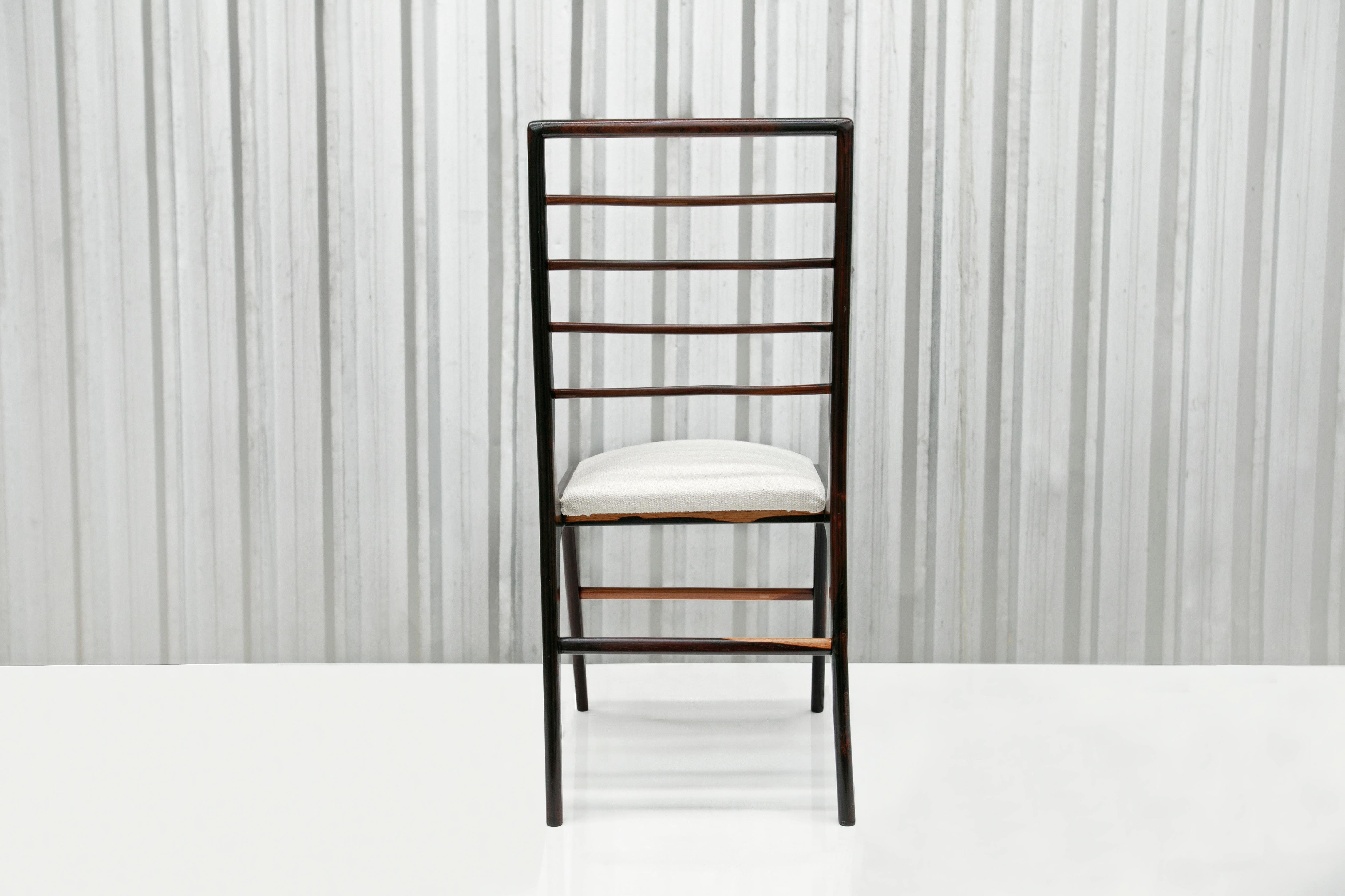 Set Six Dining Chairs in Hardwood & Fabric, Giuseppe Scapinelli, Brazil, 1950s For Sale 1