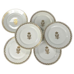 Set Six Dinner Plates w/ Napoleonic Imperial Eagle in Style of Sèvres