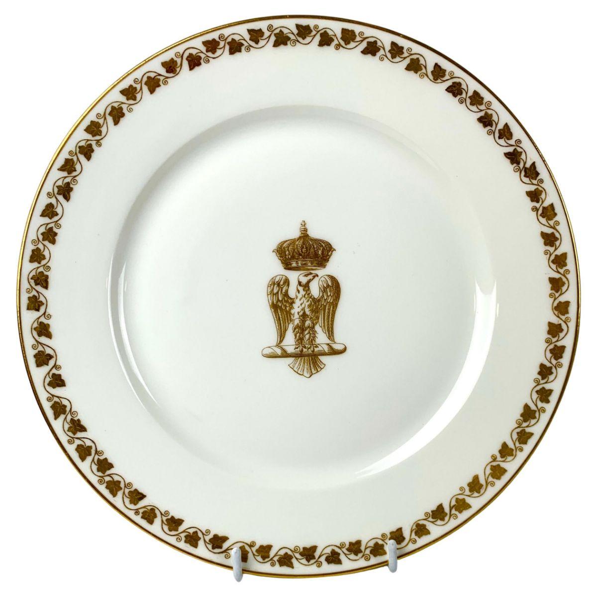 French Set Six Dinner Plates w/ Napoleonic Imperial Eagle in Style of Sèvres