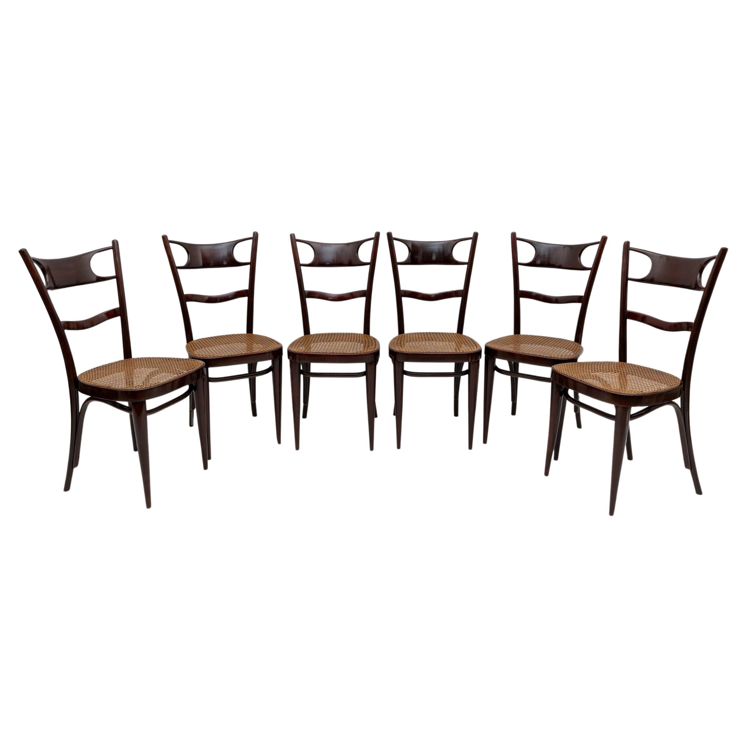 Set di sei sedie Thonet in faggio curvato napoletane dei primi del Novecento Sautto & Liberale