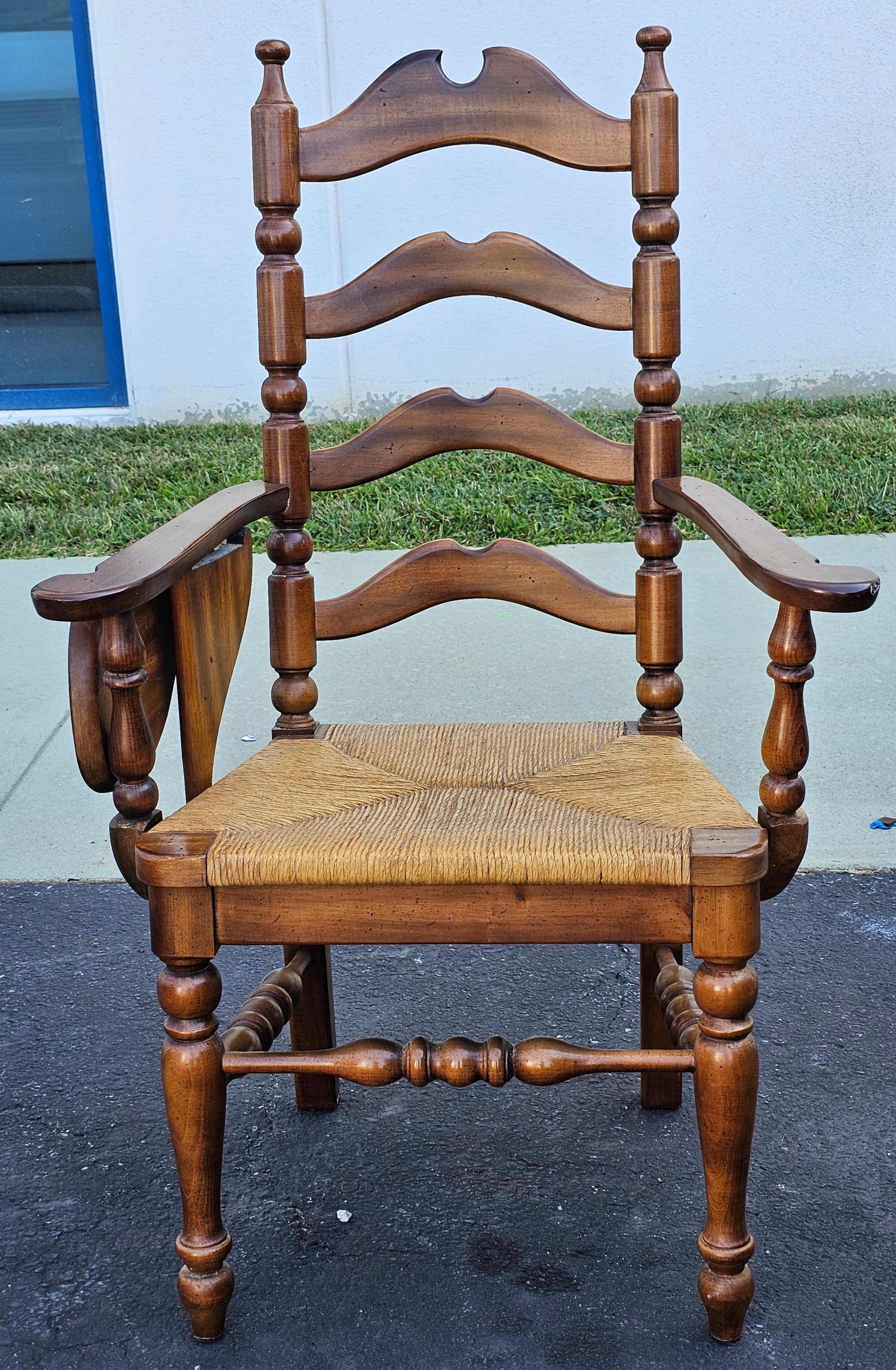Set Six Early American Style Walnut and Rush Seat Tall Ladder Back Dining Chairs For Sale 8