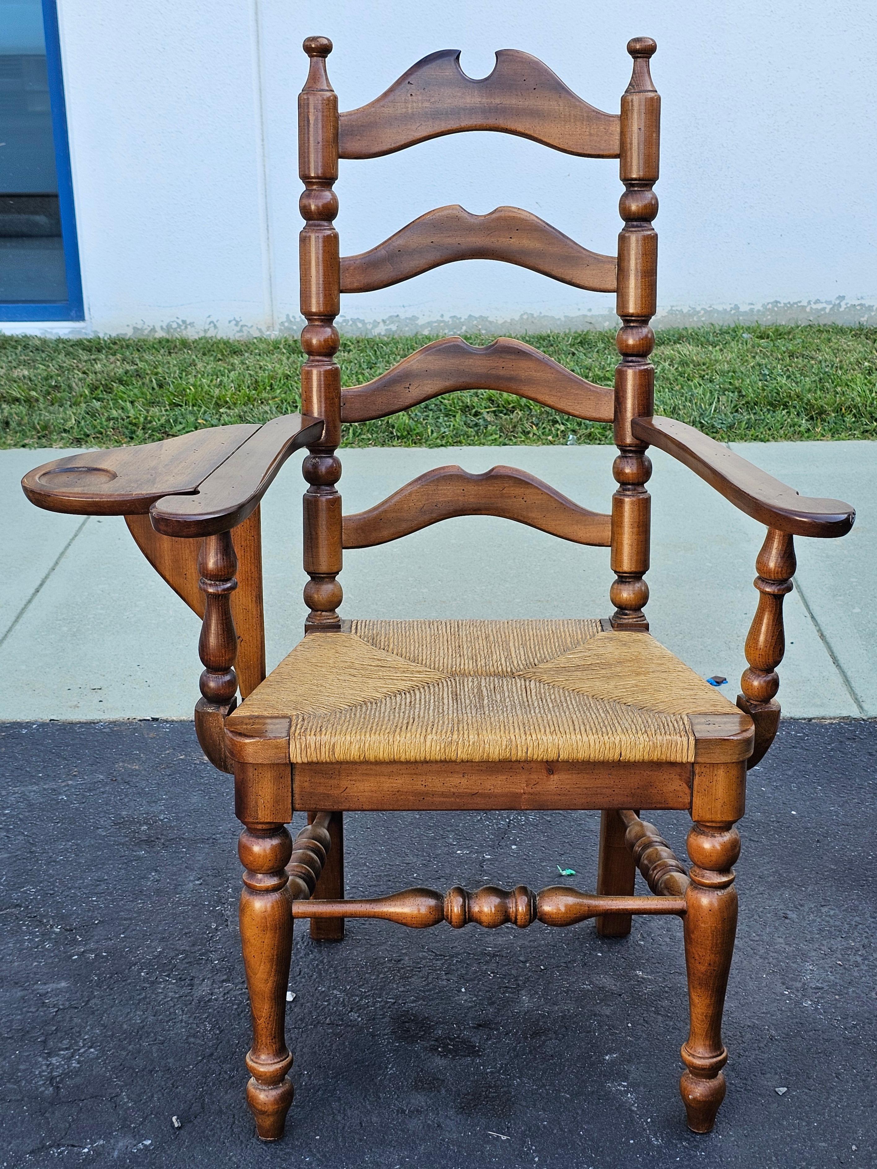 Set Six Early American Style Walnut and Rush Seat Tall Ladder Back Dining Chairs For Sale 9