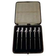 Set Six English Solid Sterling Silver Cocktail Sticks - 1928