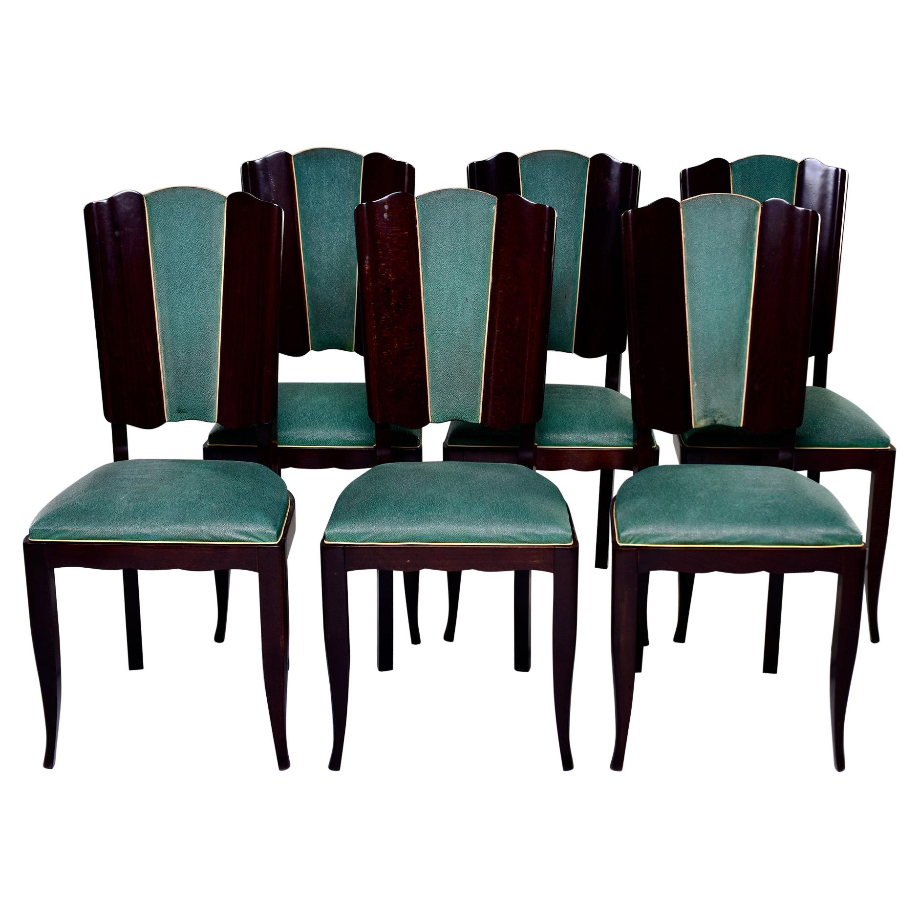 Set Six French Art Deco Mahogany Dining Chairs