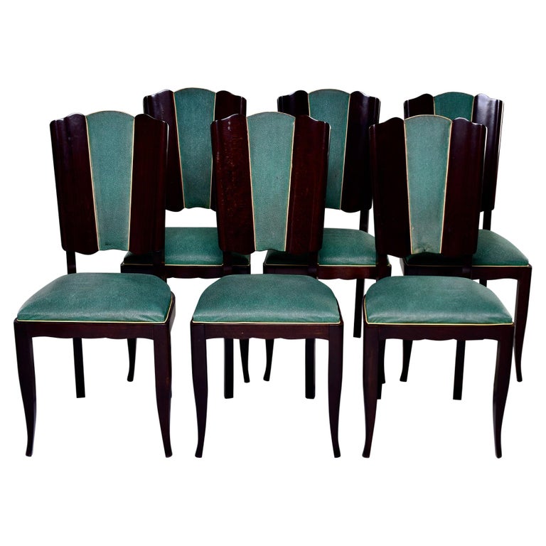 Set Six French Art Deco Mahogany Dining Chairs For Sale at 1stDibs