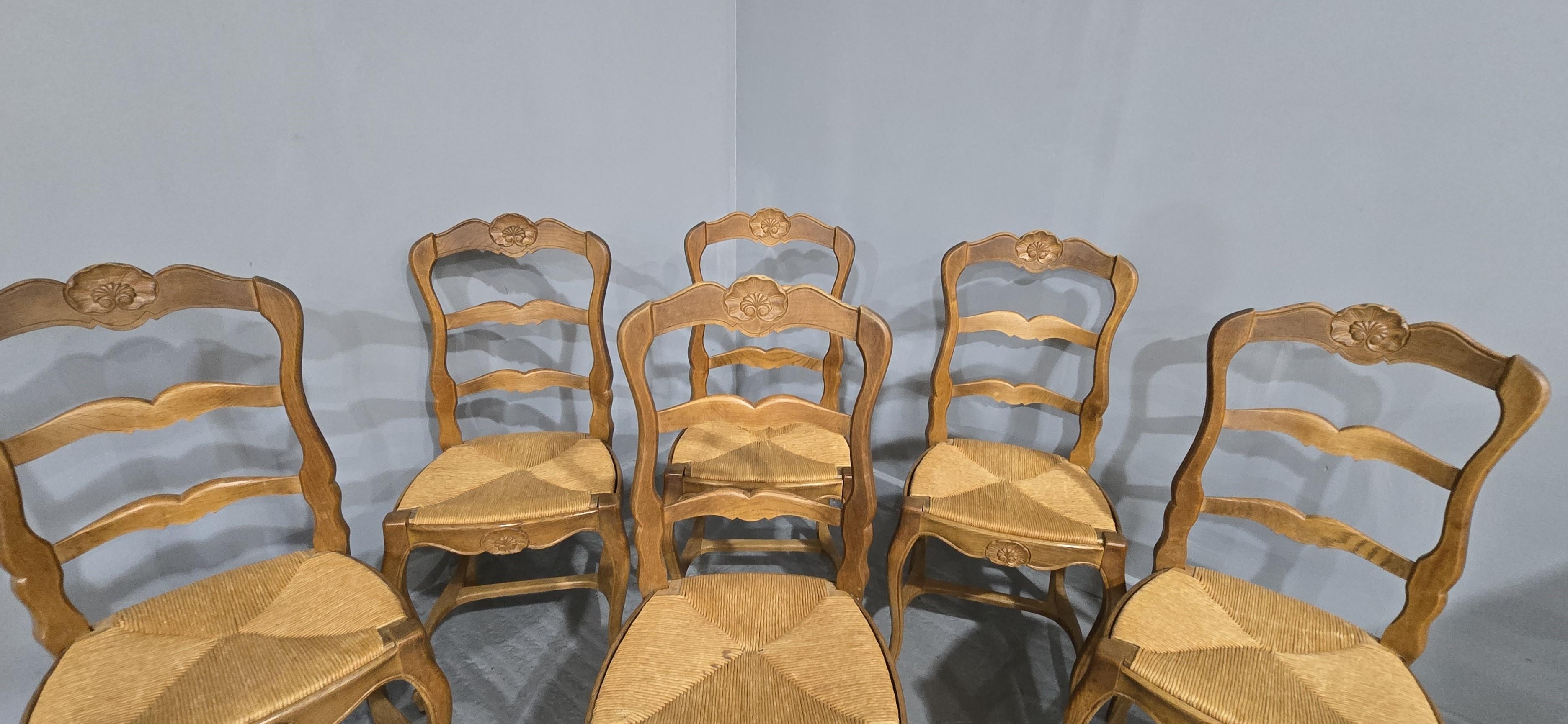 Francese Set di sei sedie da pranzo country in Oak francese in vendita