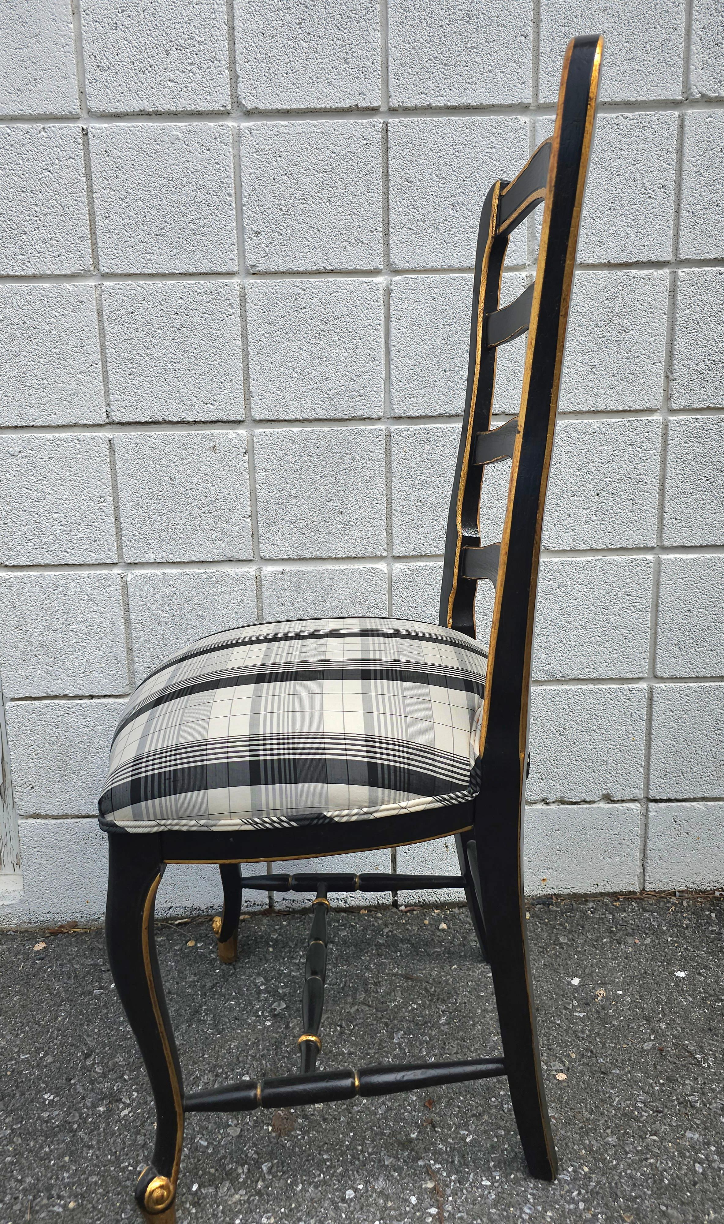 Set Six French Provinical Partial Gilt And Ebonized Slat Ladder Back Side Chairs For Sale 2