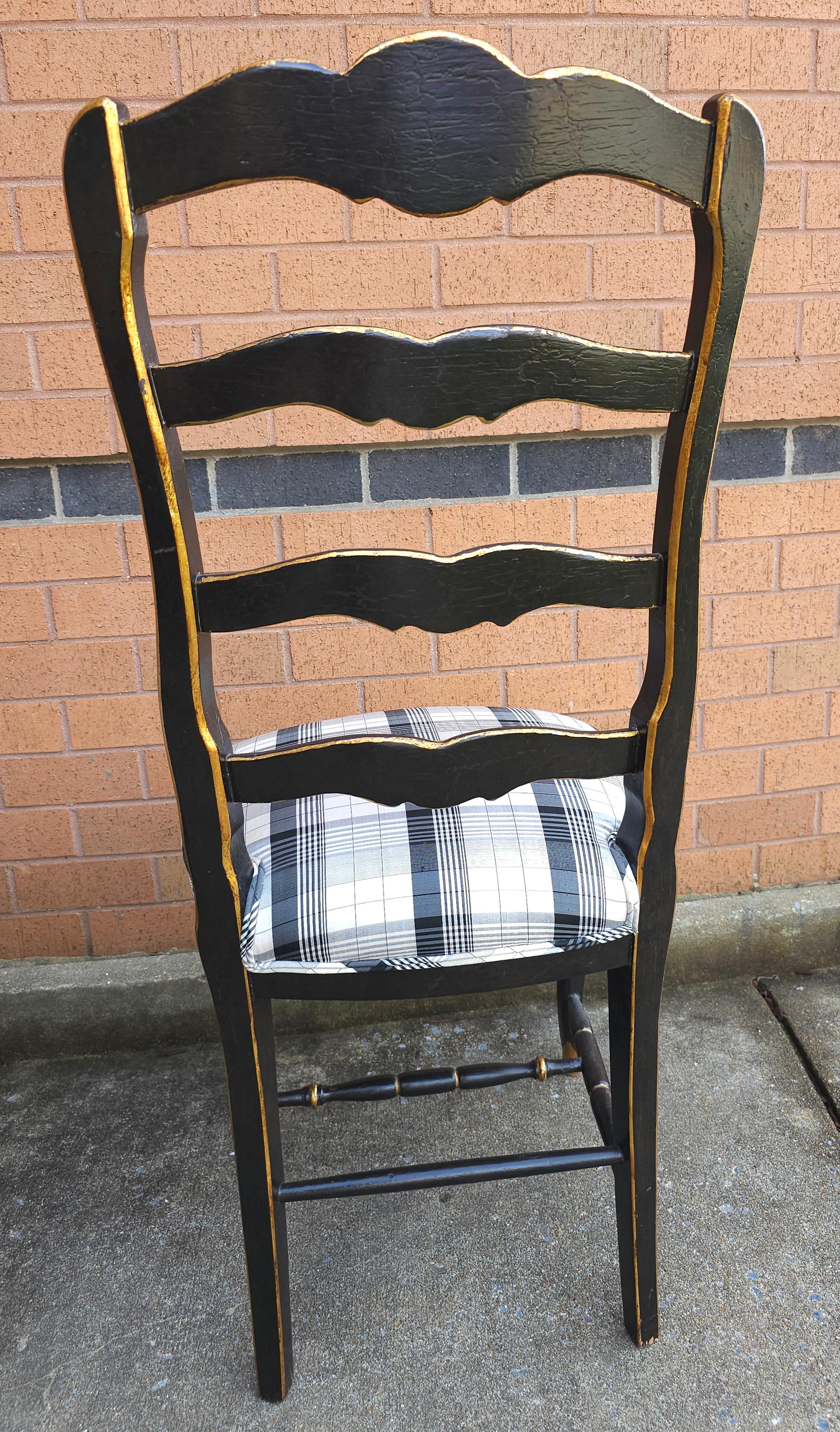Set Six French Provinical Partial Gilt And Ebonized Slat Ladder Back Side Chairs For Sale 3