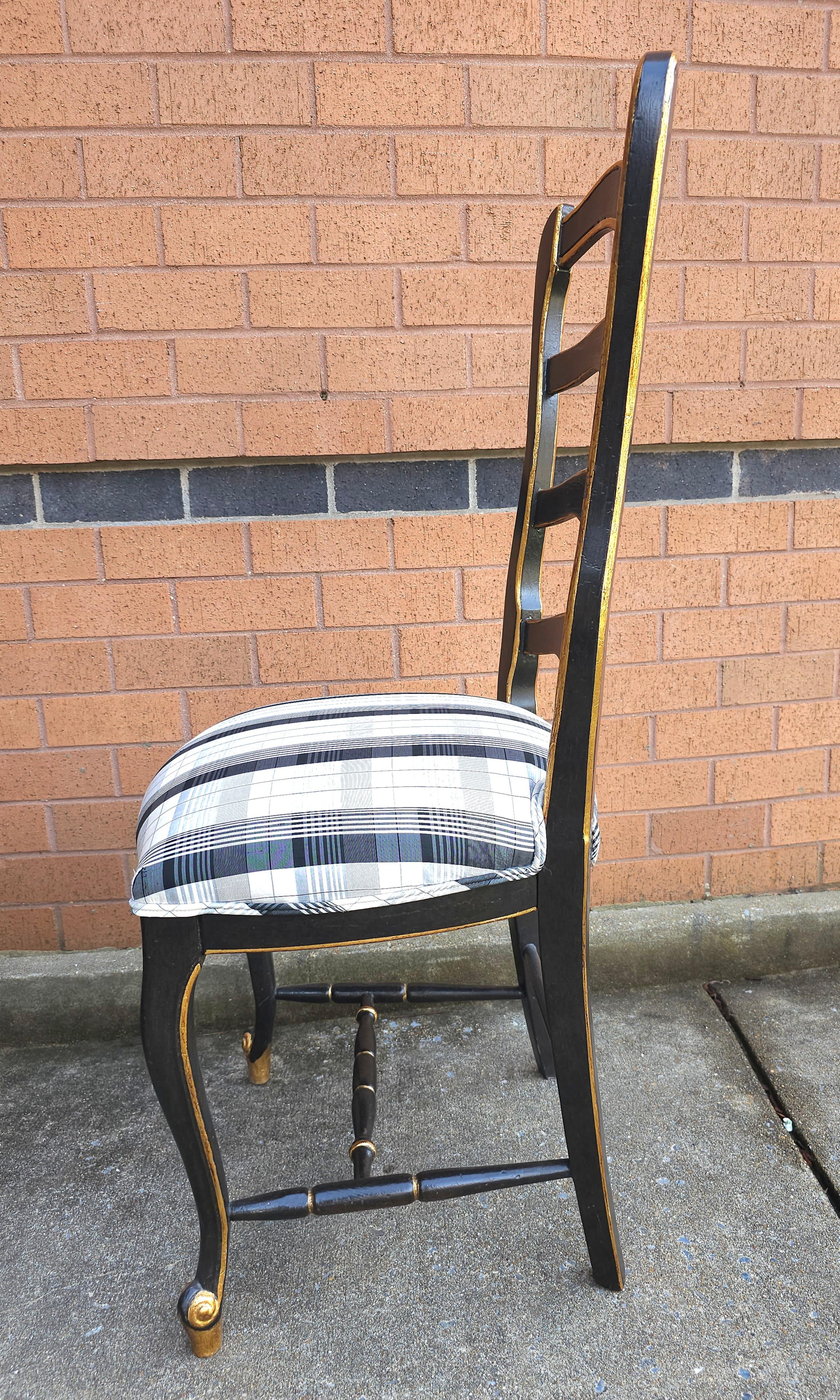 Set Six French Provinical Partial Gilt And Ebonized Slat Ladder Back Side Chairs For Sale 4