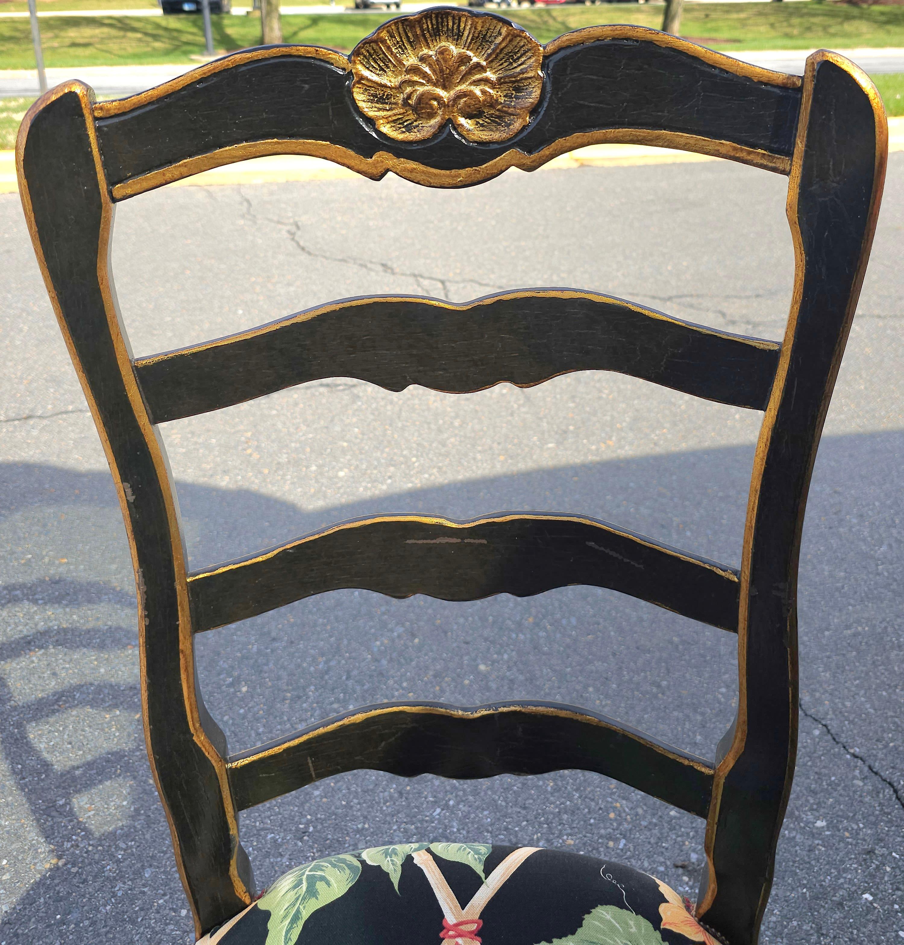 Set Six French Provinical Partial Gilt And Ebonized Slat Ladder Back Side Chairs For Sale 8