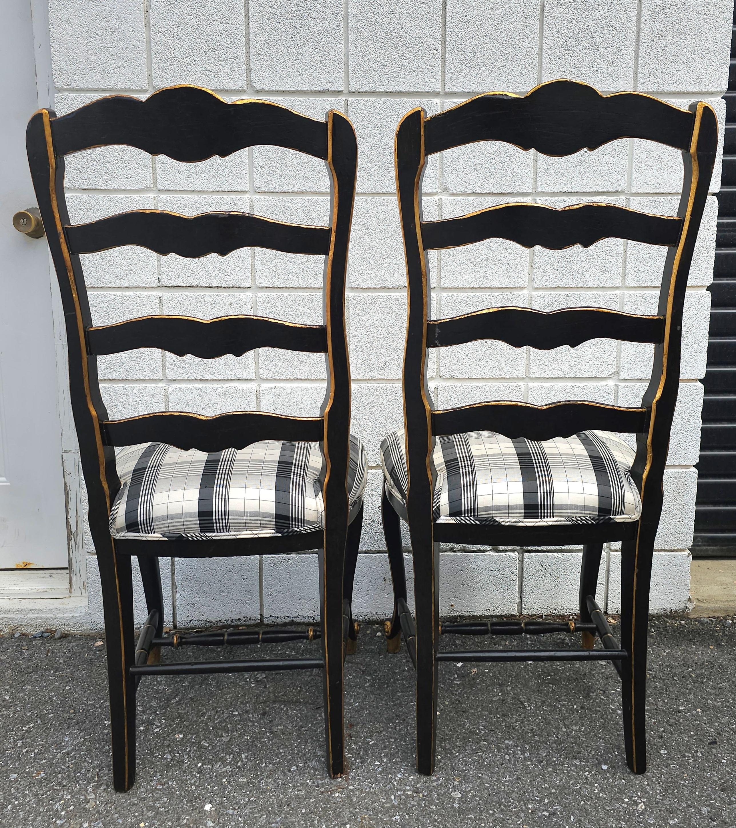 Set Six French Provinical Partial Gilt And Ebonized Slat Ladder Back Side Chairs For Sale 1