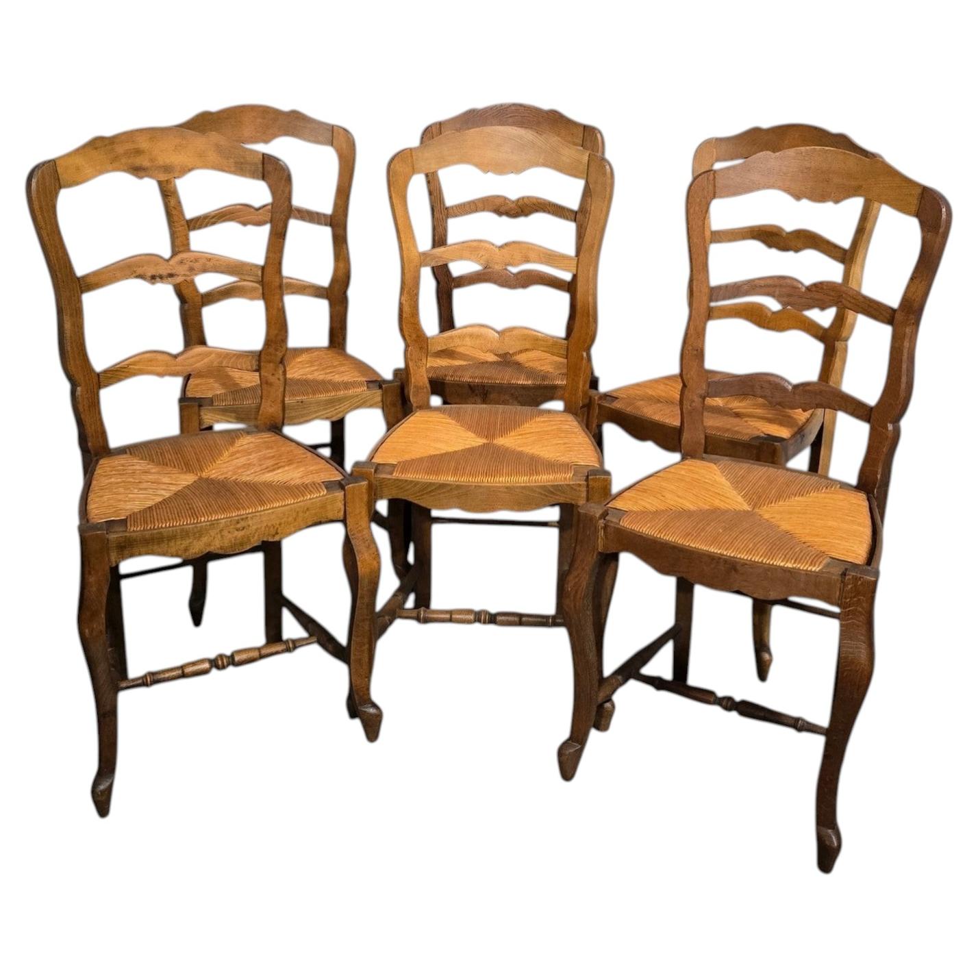 Set Six French Rustic Kitchen Farmhouse Dining Chairs