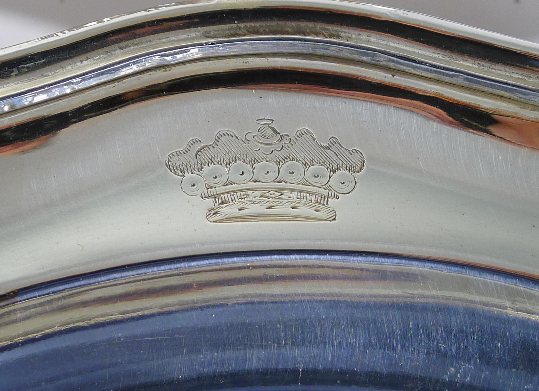 George III Set Six Georgian Sheffield Plate Plates, Heraldic Crown Engraved