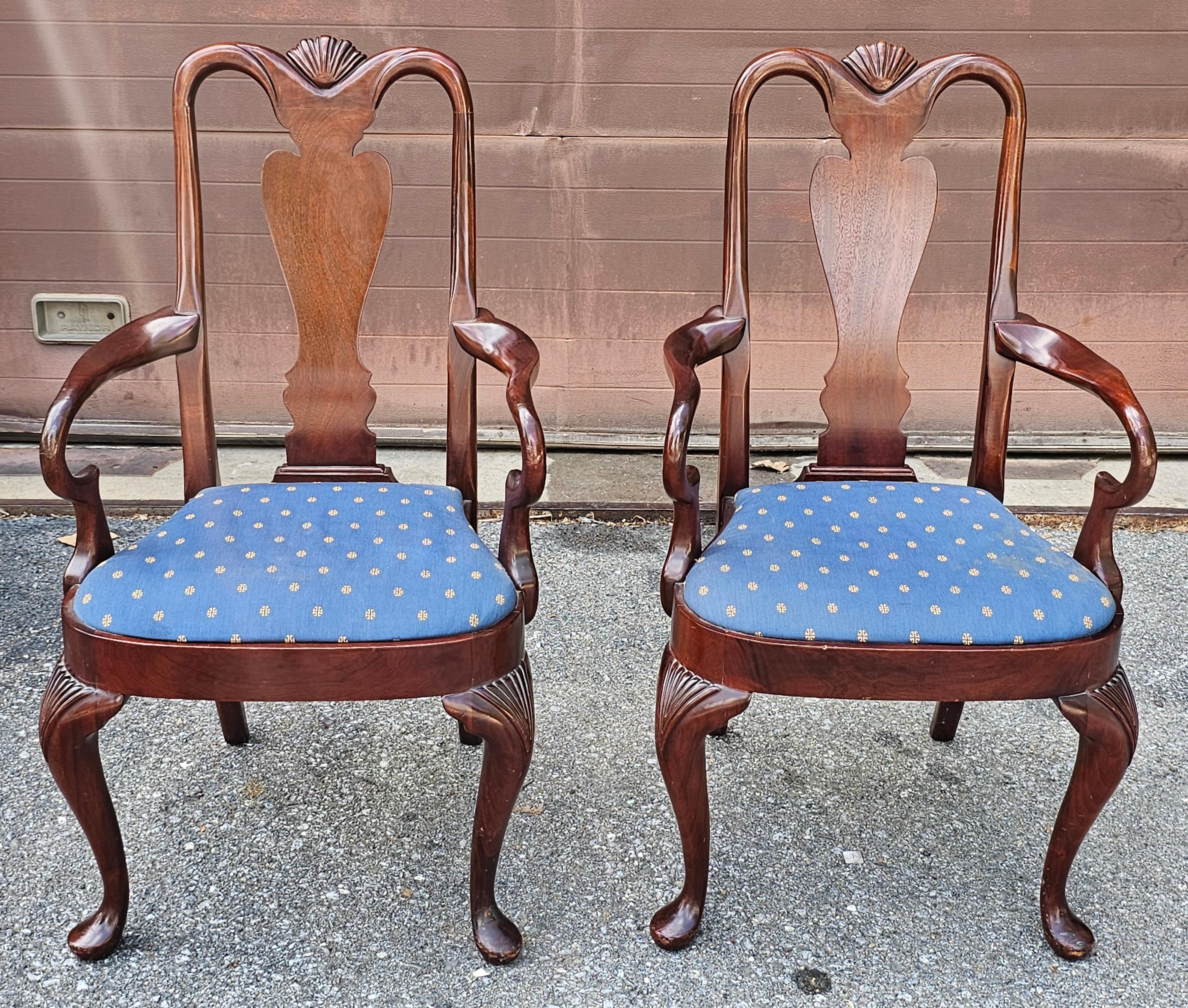 Set Six Hickory Chair Queen Anne Style Mahogany Dining Chairs For Sale 5