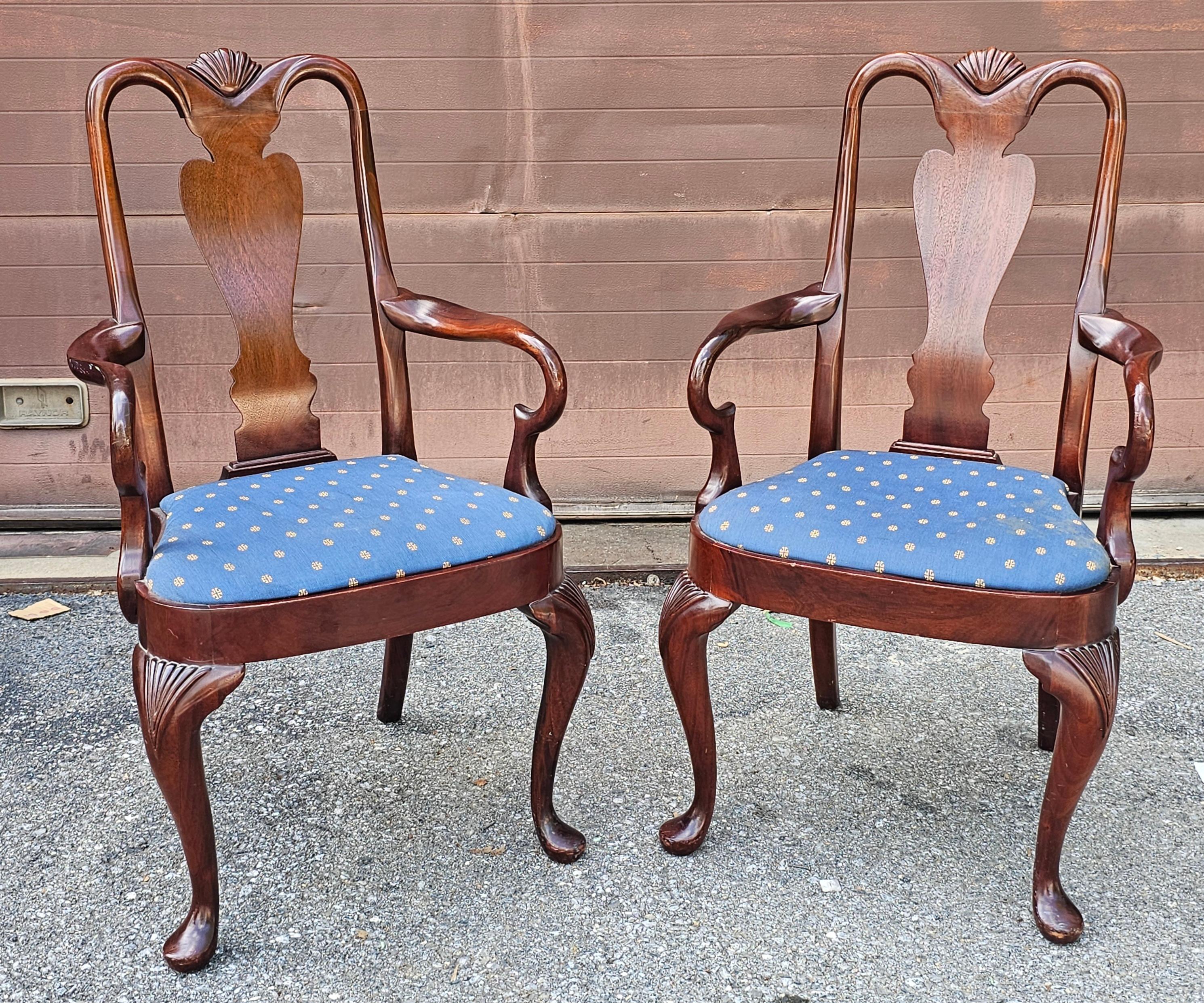 Set Six Hickory Chair Queen Anne Style Mahogany Dining Chairs For Sale 8