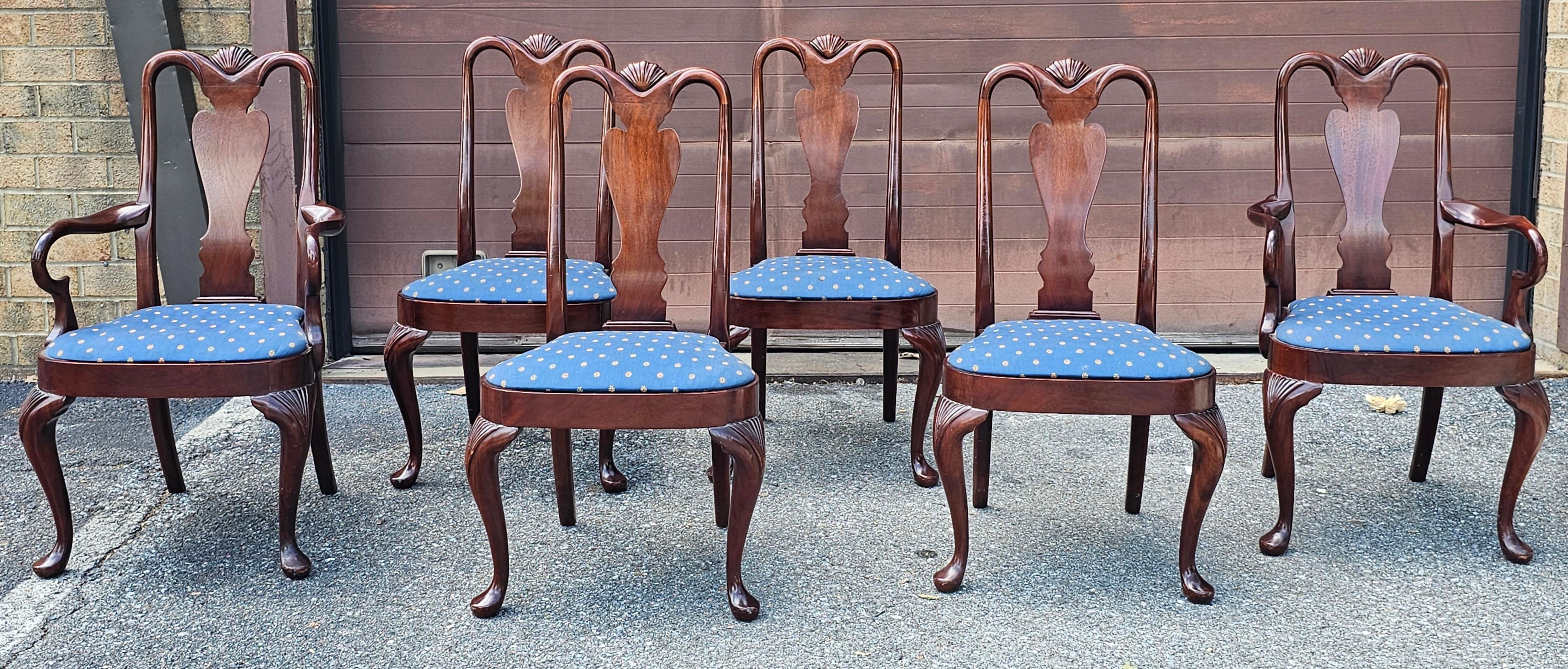 Carved Set Six Hickory Chair Queen Anne Style Mahogany Dining Chairs For Sale