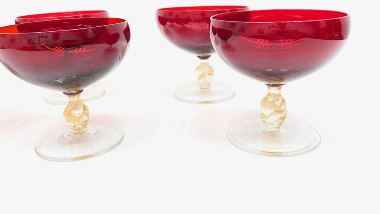 Ruby Murano Glass Venetian Wine Glass Stems Set of 8 - Ruby Lane