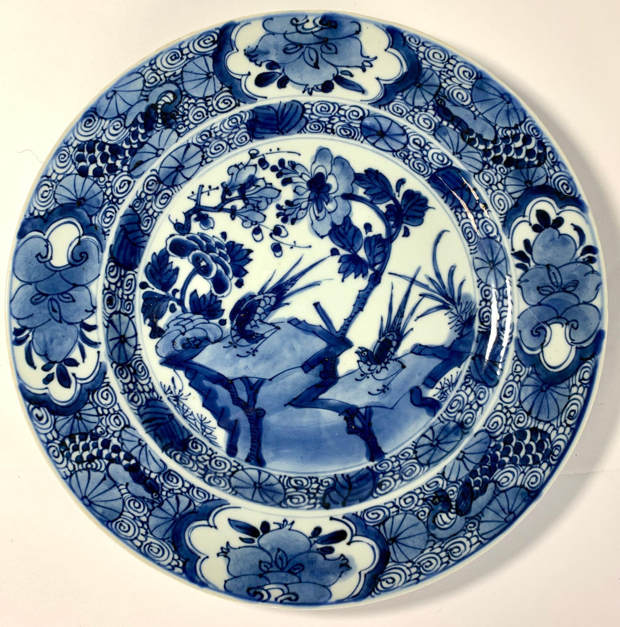 Set Six Large Blue and White Chinese Porcelain Plates Hand-Painted Kangxi Era 5