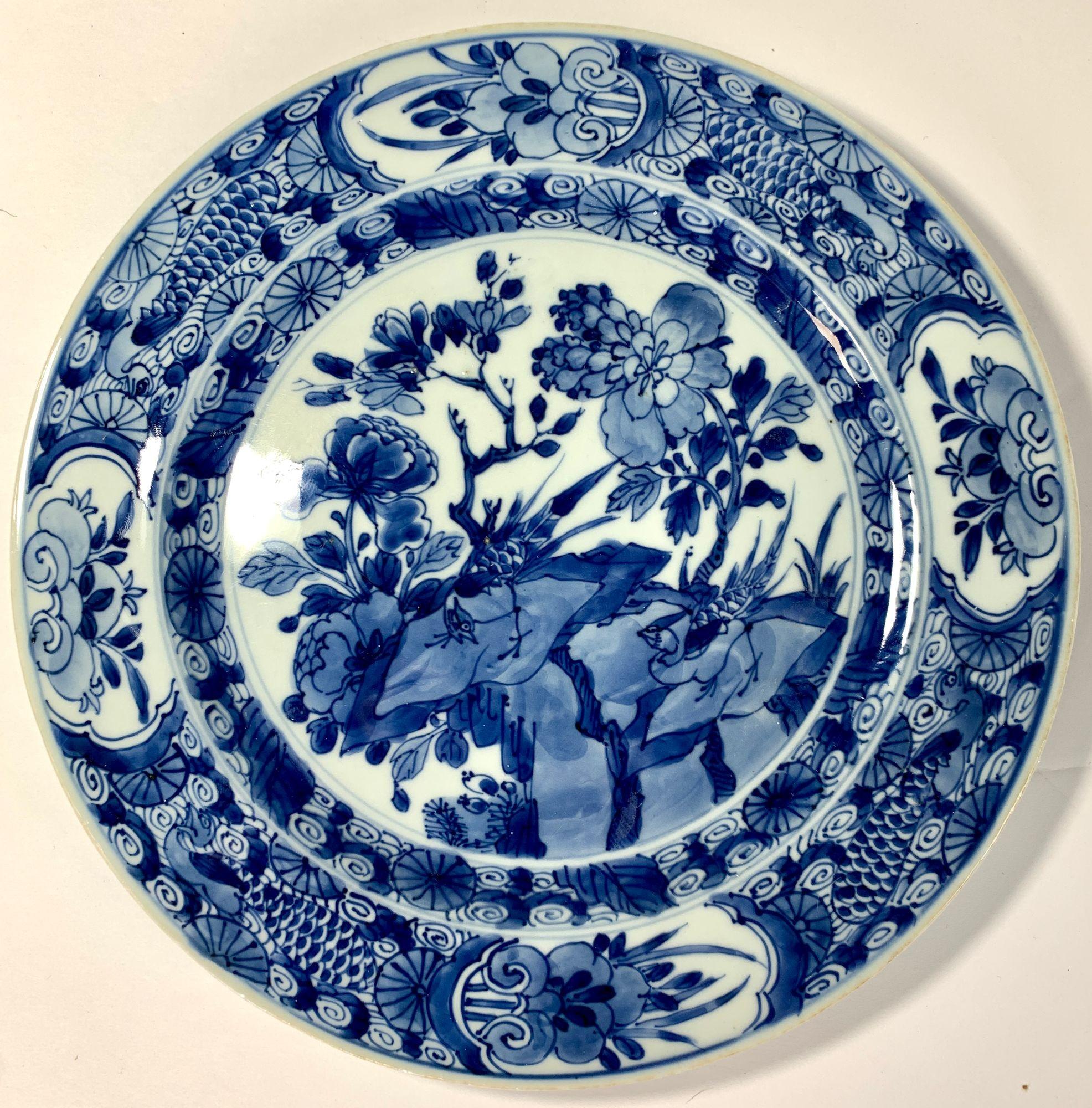 Set Six Large Blue and White Chinese Porcelain Plates Hand-Painted Kangxi Era 3