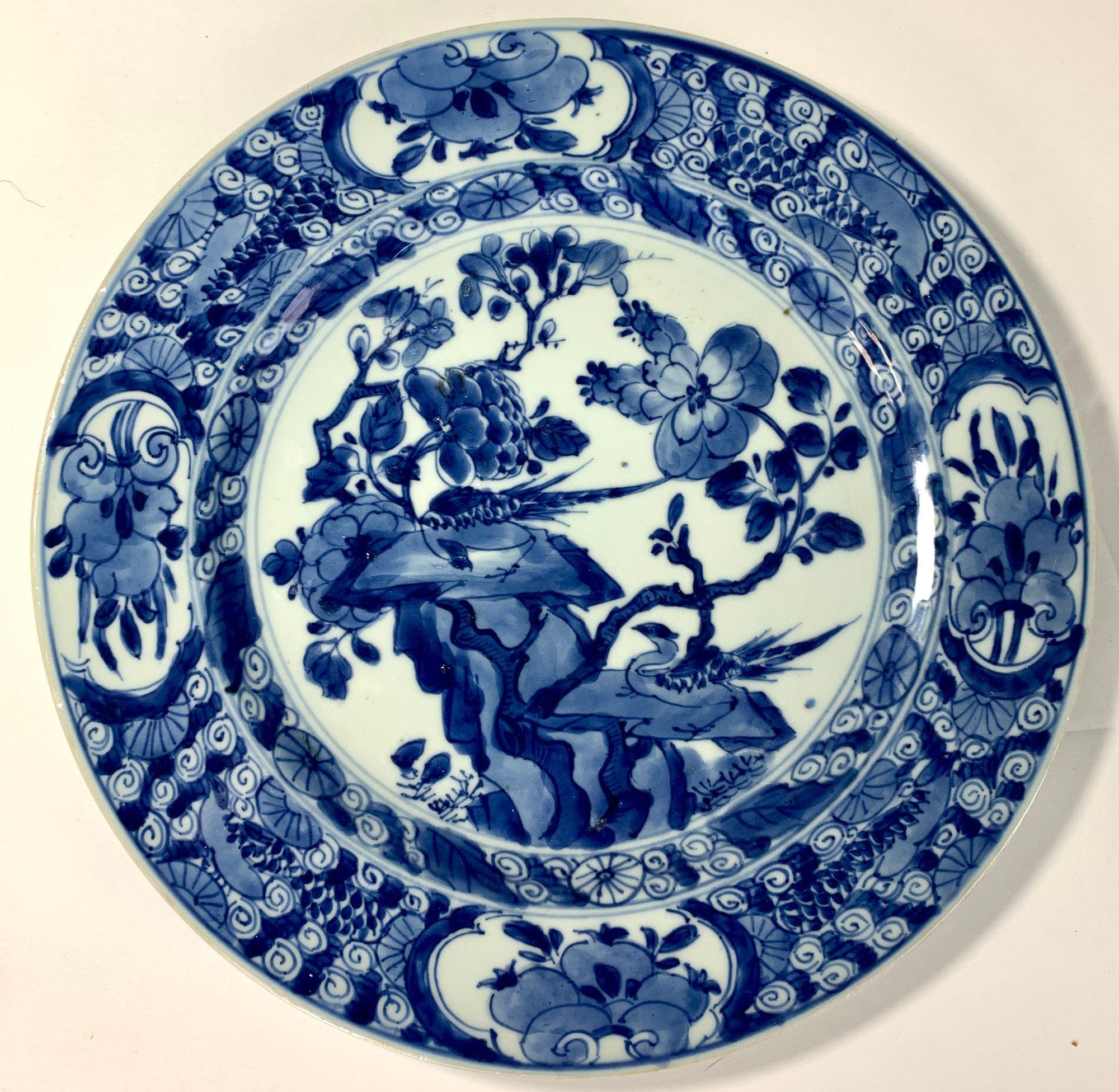Set Six Large Blue and White Chinese Porcelain Plates Hand-Painted Kangxi Era 4