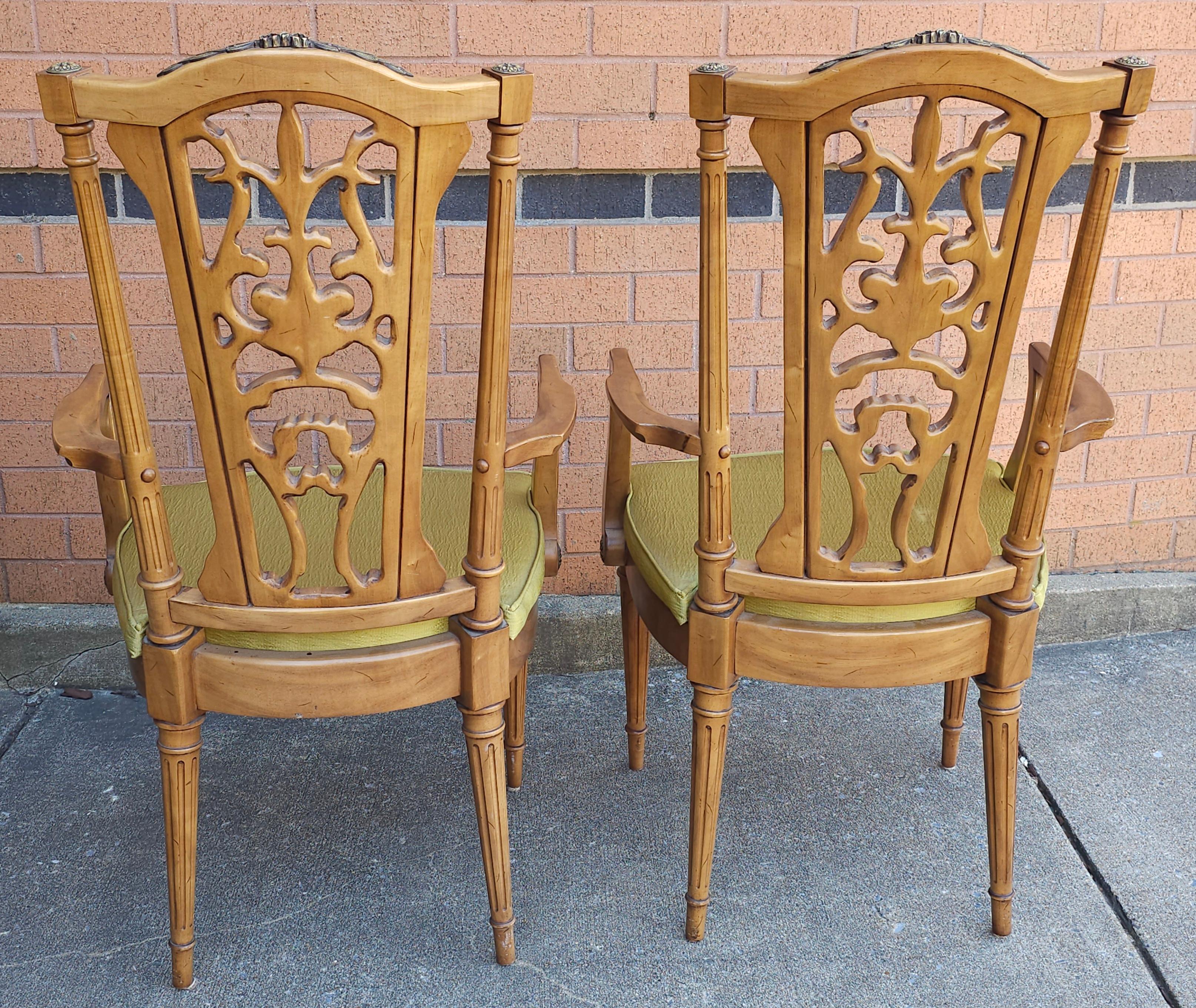 Set Six Louis XVI Brass Mounted Carved French Walnut Dining Chairs For Sale 5